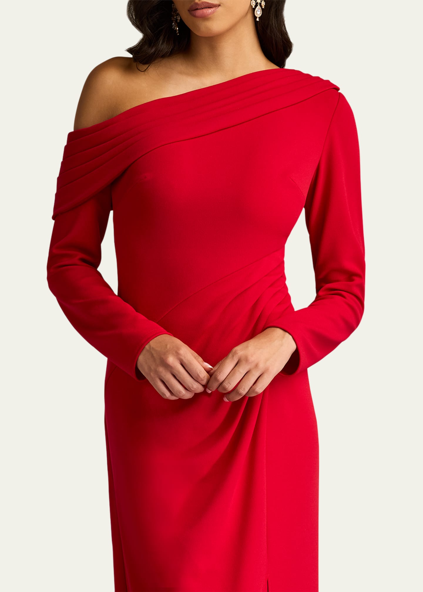 Tadashi Shoji Draped One-Shoulder Crepe Column Gown Image 5 of 5