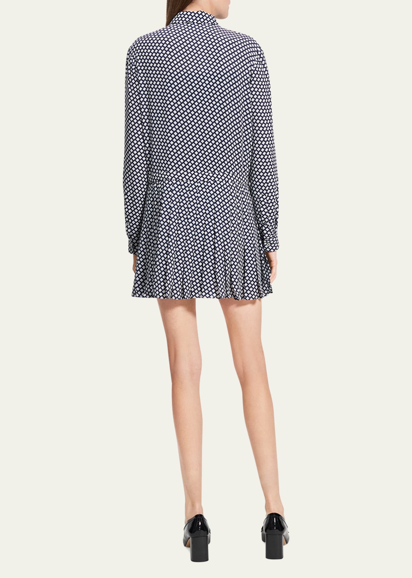 Theory Diamond Printed Pleated Neck-Tie Mini Dress Image 3 of 4