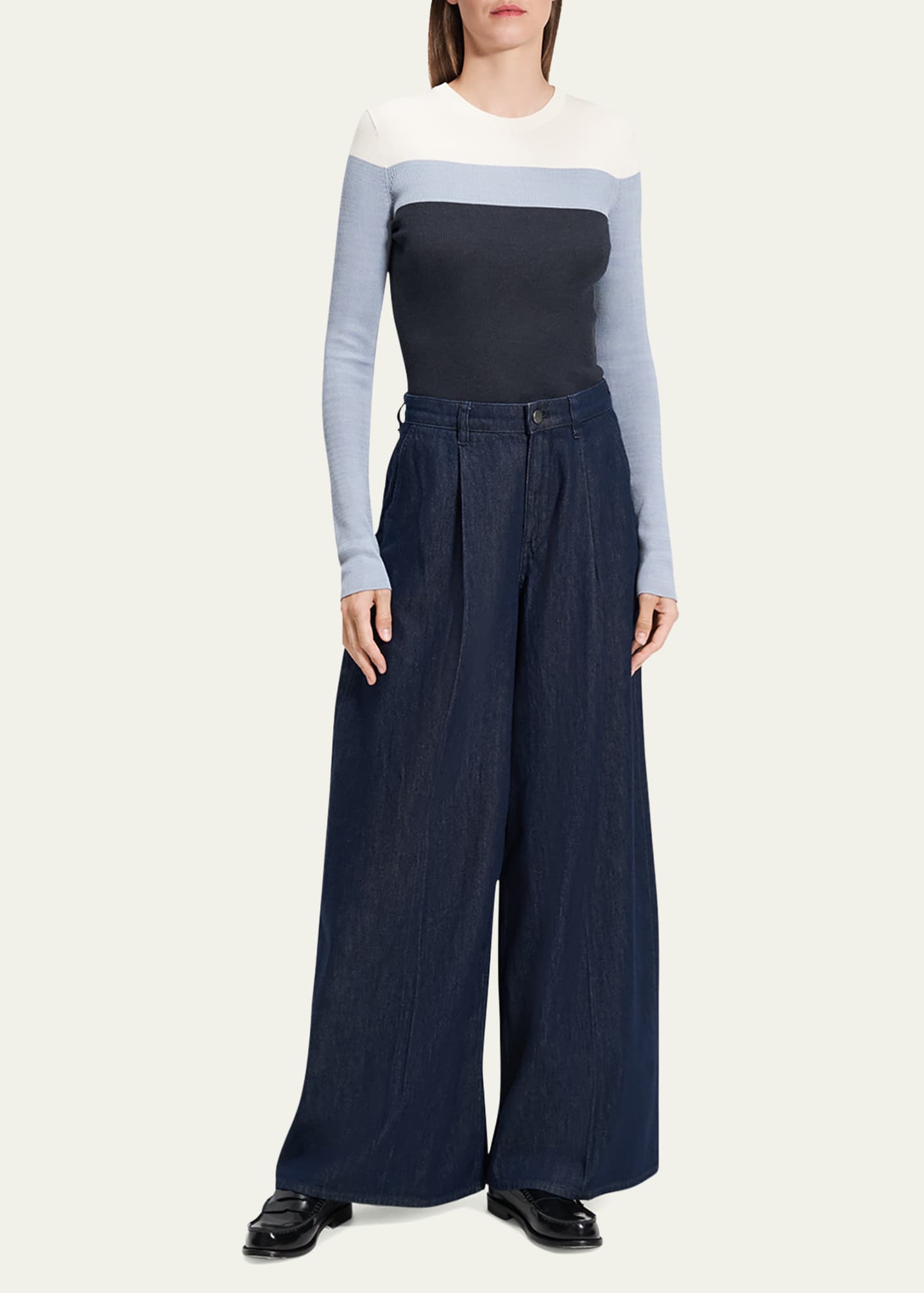 Theory Denim Pleated Wide Leg Pants Image 2 of 5