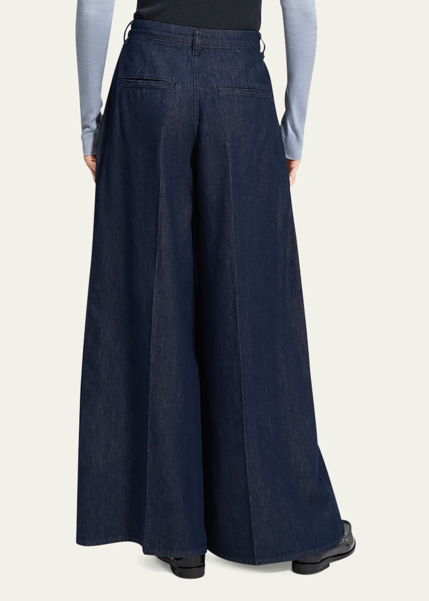 Theory Denim Pleated Wide Leg Pants Image 3 of 5