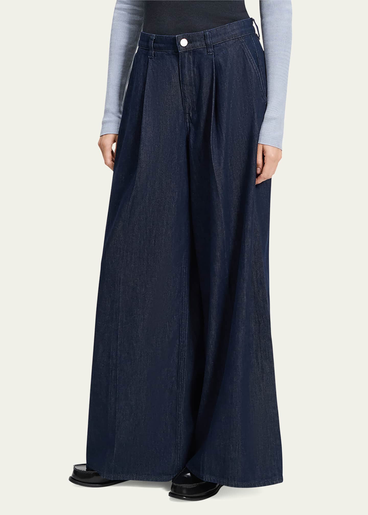 Theory Denim Pleated Wide Leg Pants Image 4 of 5