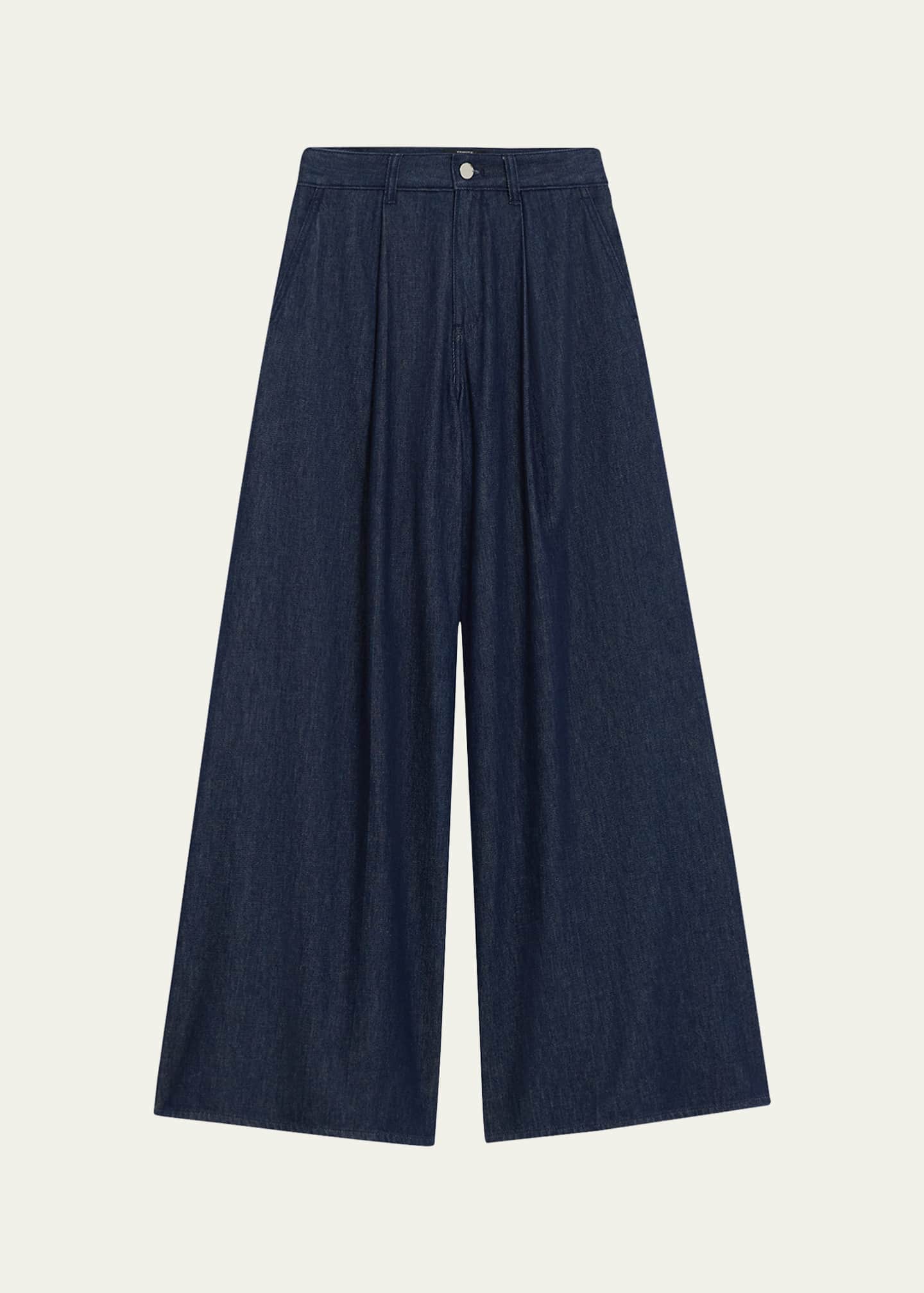 Theory Denim Pleated Wide Leg Pants Image 1 of 5