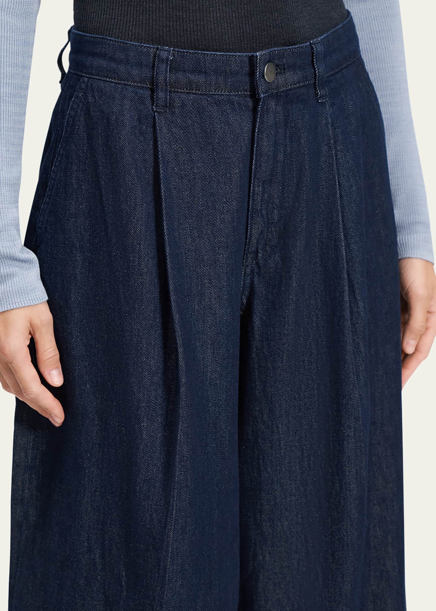 Theory Denim Pleated Wide Leg Pants Image 5 of 5