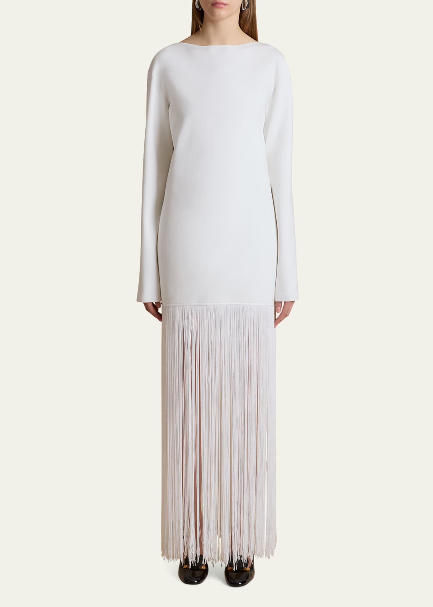 Khaite Paley Long-Sleeve Fringe Backless Maxi Dress Image 2 of 5