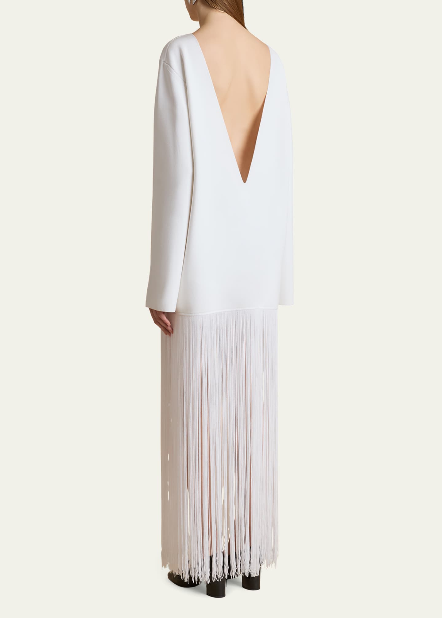 Khaite Paley Long-Sleeve Fringe Backless Maxi Dress Image 3 of 5