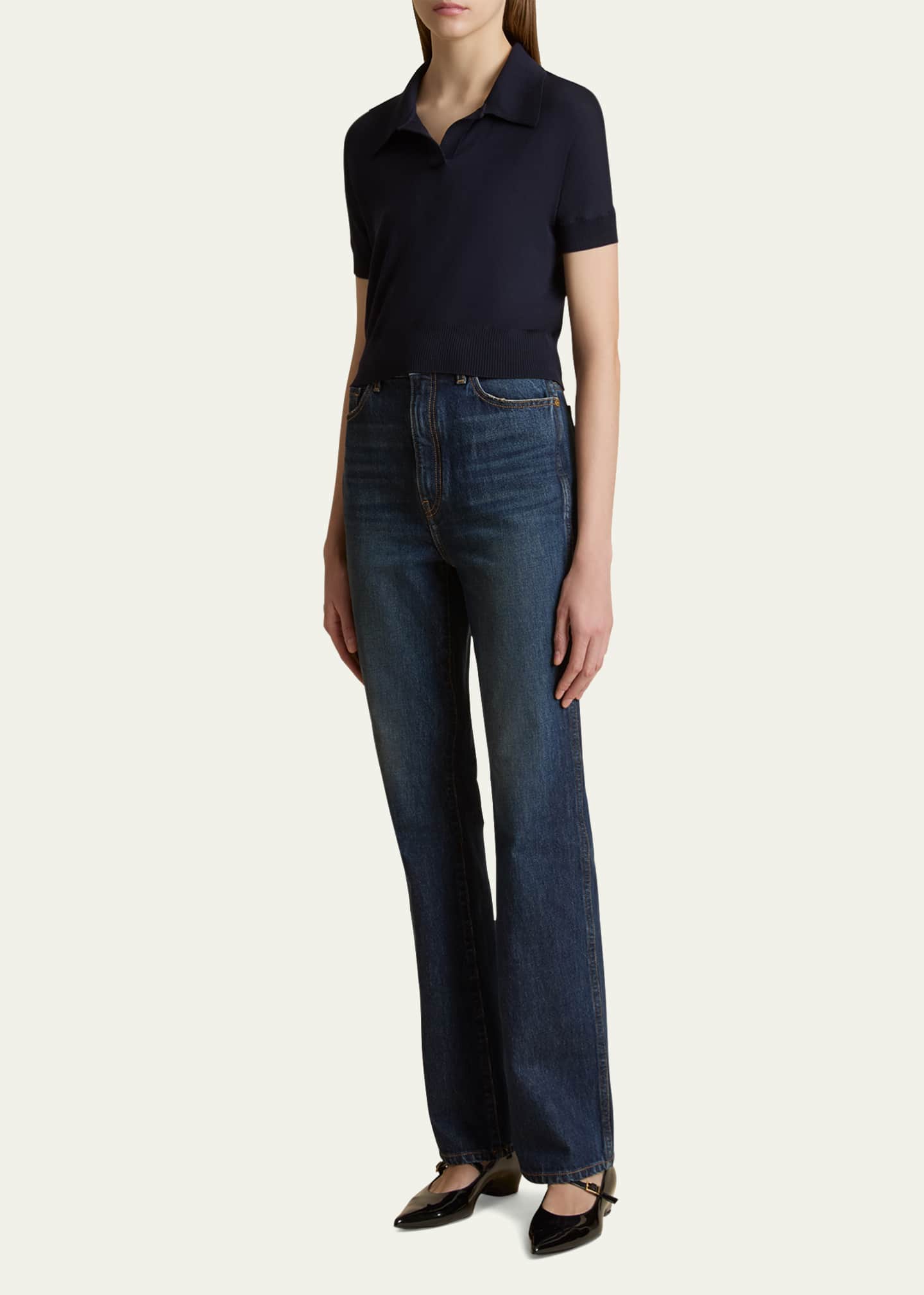 Khaite Morgane Short-Sleeve Crop Polo Top Image 2 of 5
