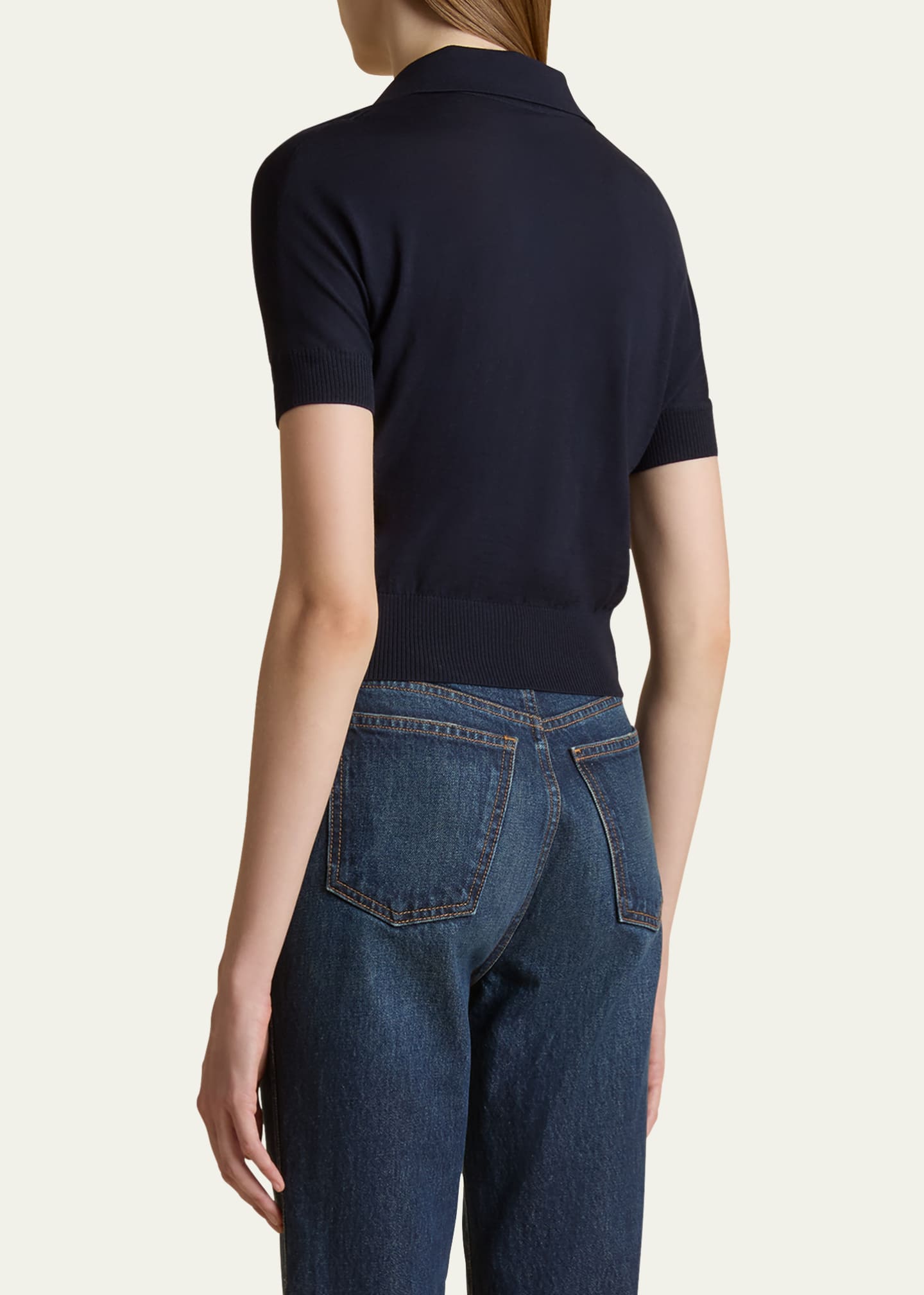 Khaite Morgane Short-Sleeve Crop Polo Top Image 3 of 5