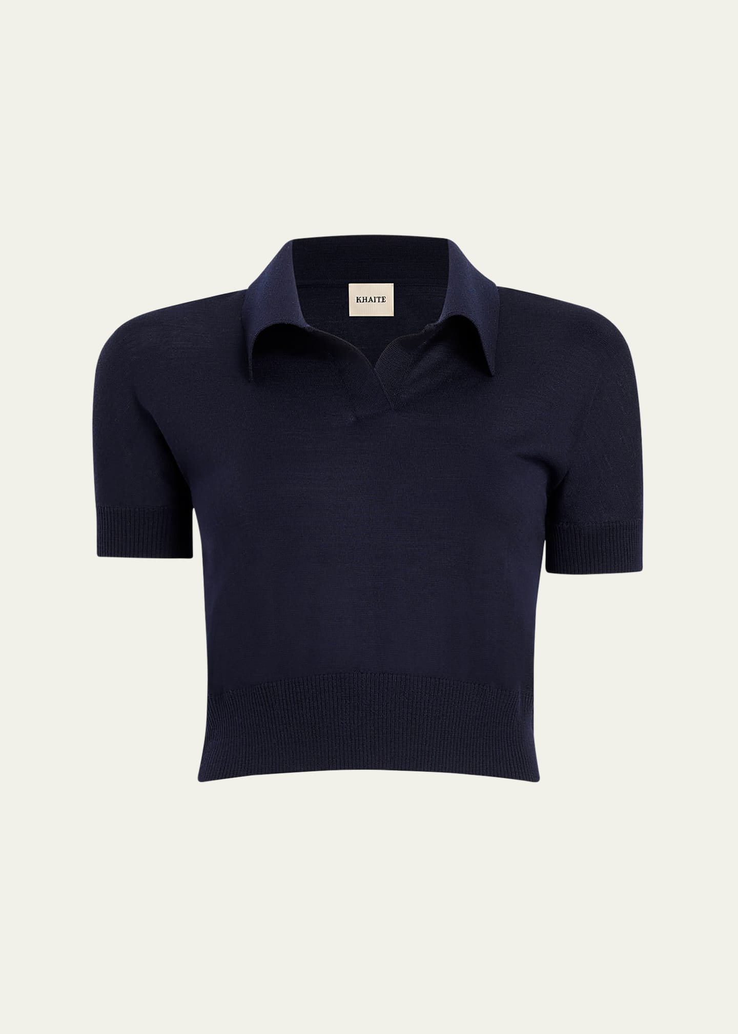Khaite Morgane Short-Sleeve Crop Polo Top Image 1 of 5