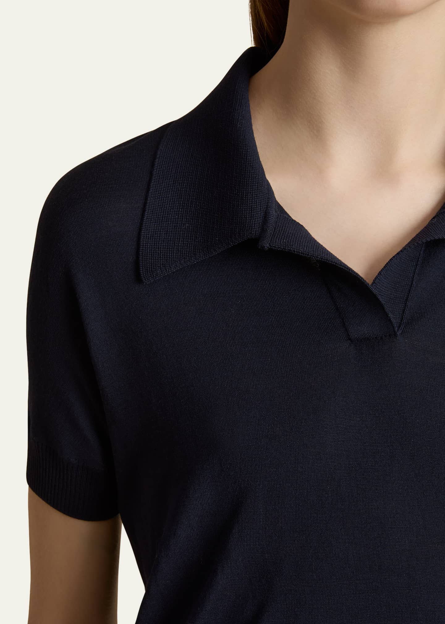 Khaite Morgane Short-Sleeve Crop Polo Top Image 5 of 5