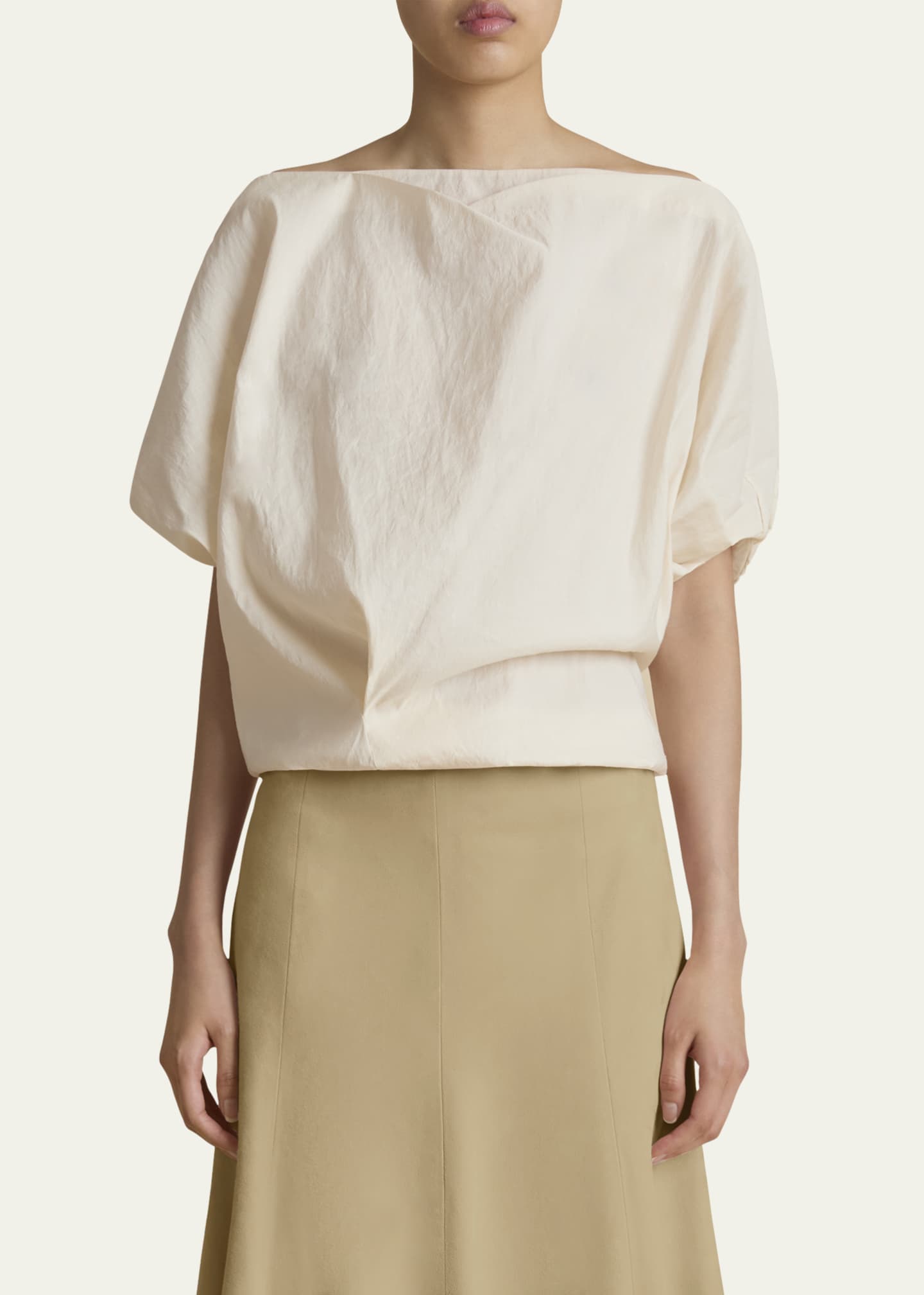 Khaite Niles Cap-Sleeve Crop Silk Top Image 4 of 5