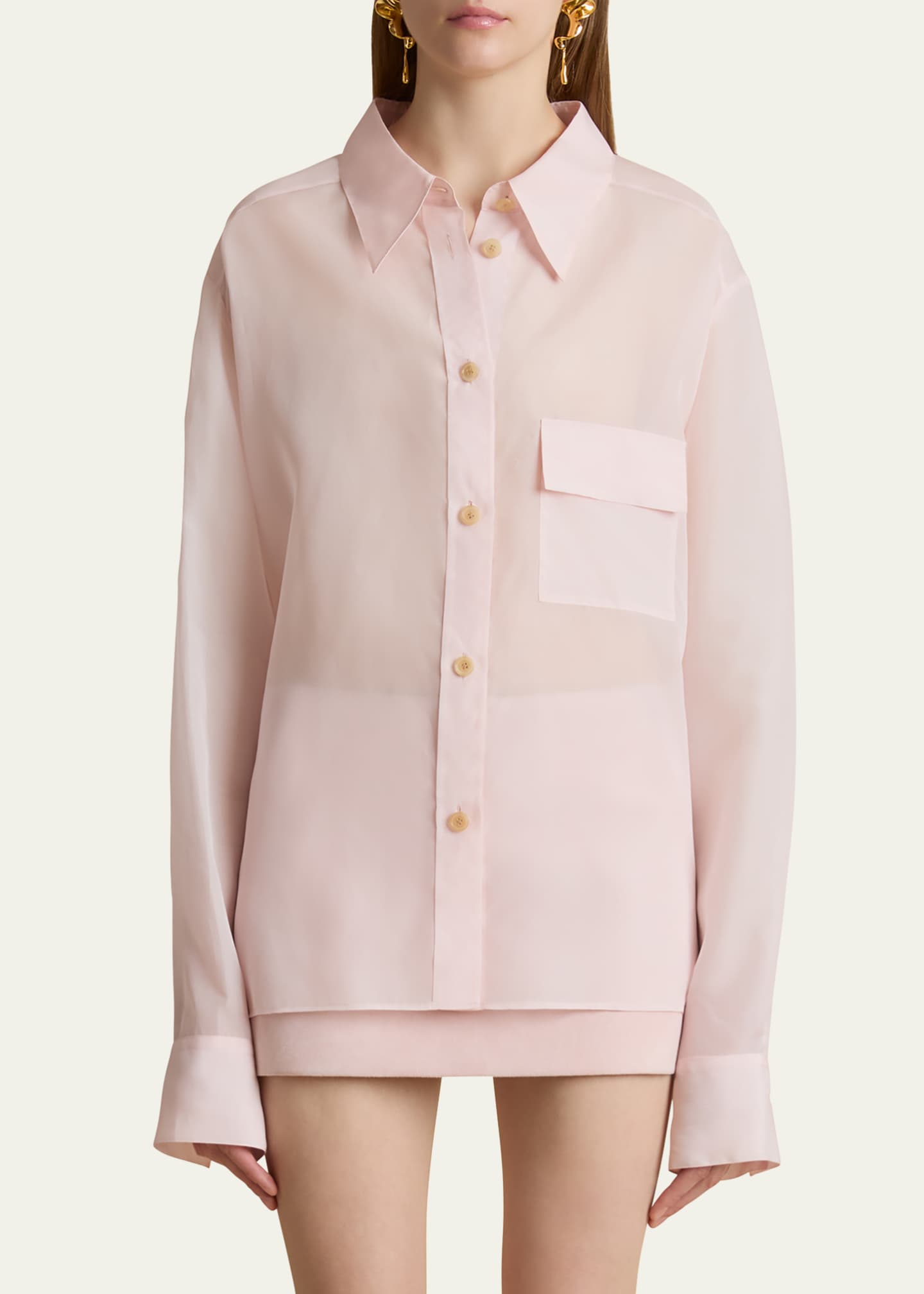 Khaite Yatty Button Down Semi-Sheer Blouse Image 4 of 5
