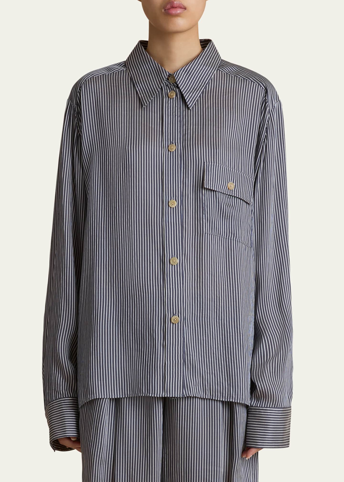 Khaite Yatty Stripe Button Down Blouse Image 4 of 5