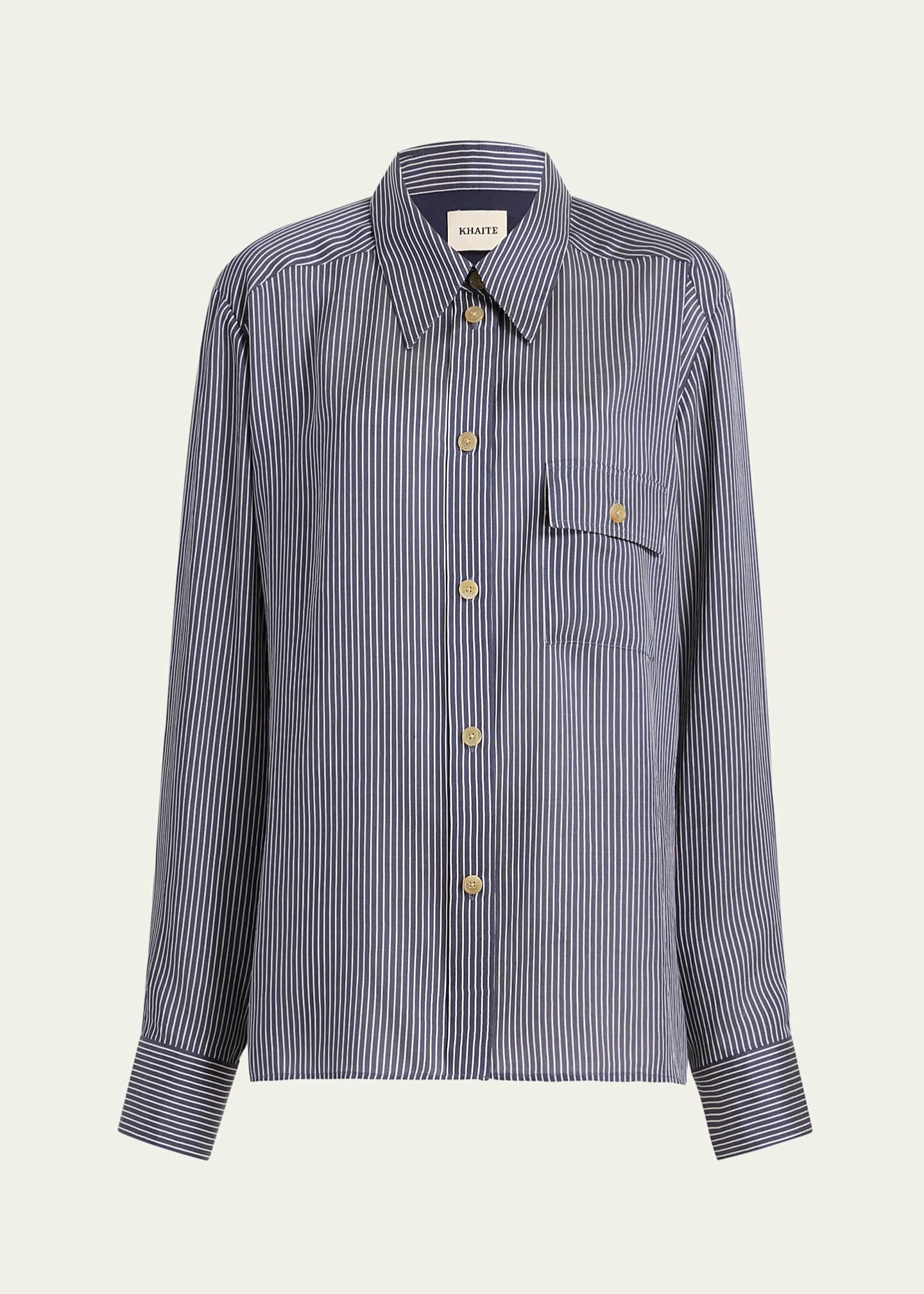 Khaite Yatty Stripe Button Down Blouse Image 1 of 5