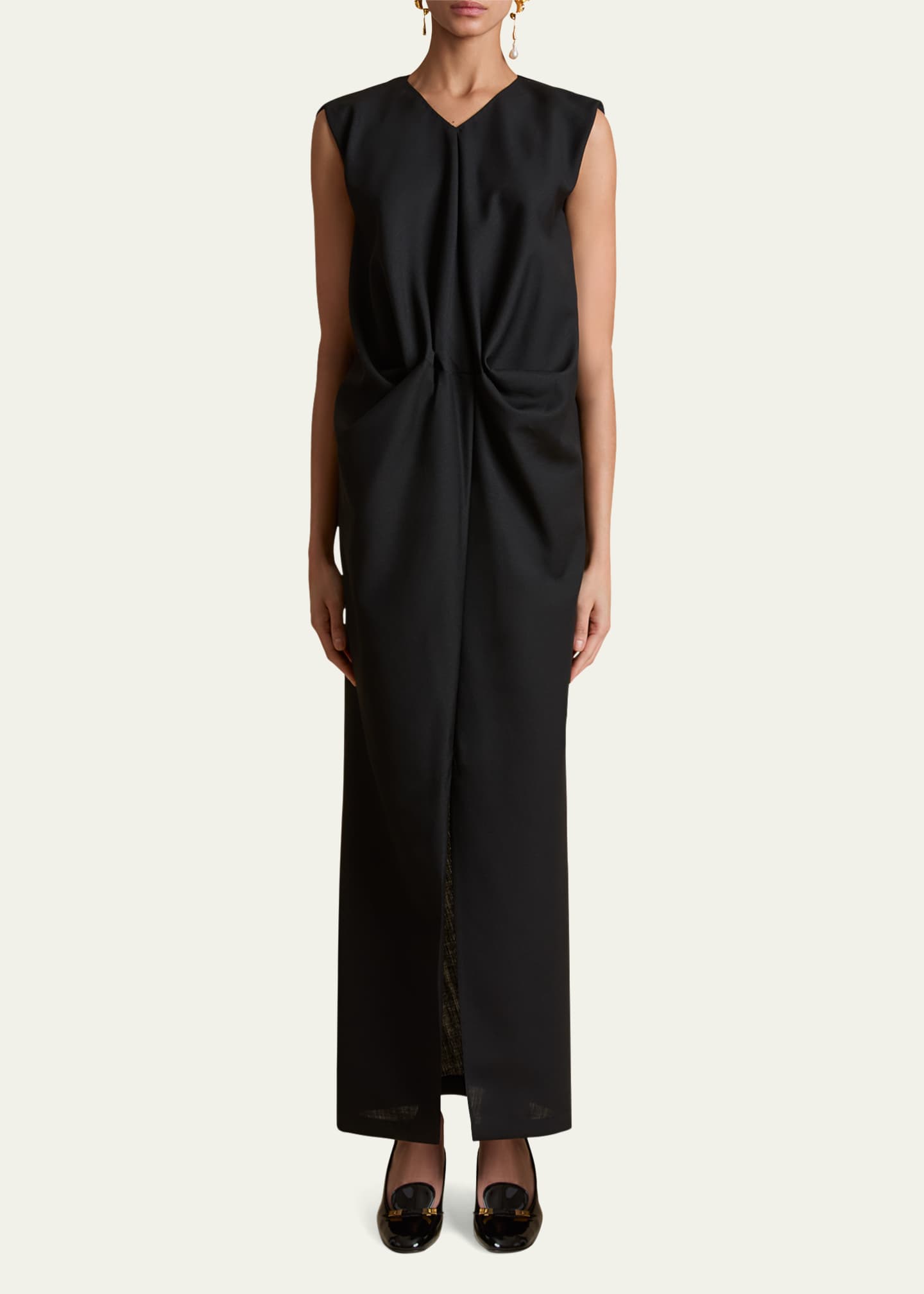 Khaite Niel Long Twist Front Mohair Wool Dress Image 2 of 5