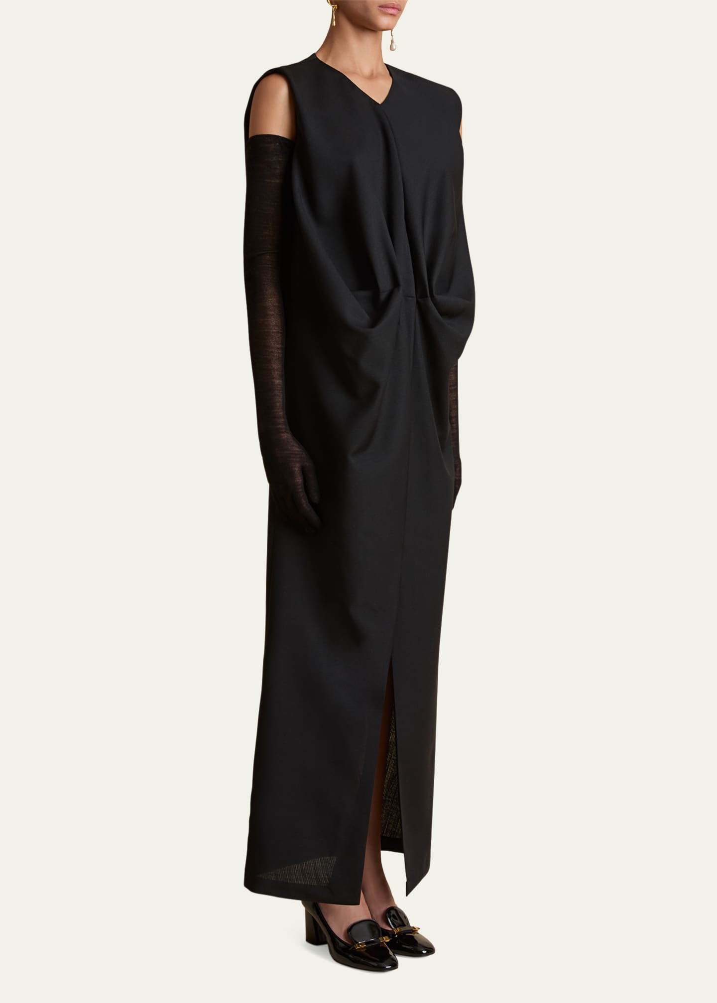 Khaite Niel Long Twist Front Mohair Wool Dress Image 4 of 5