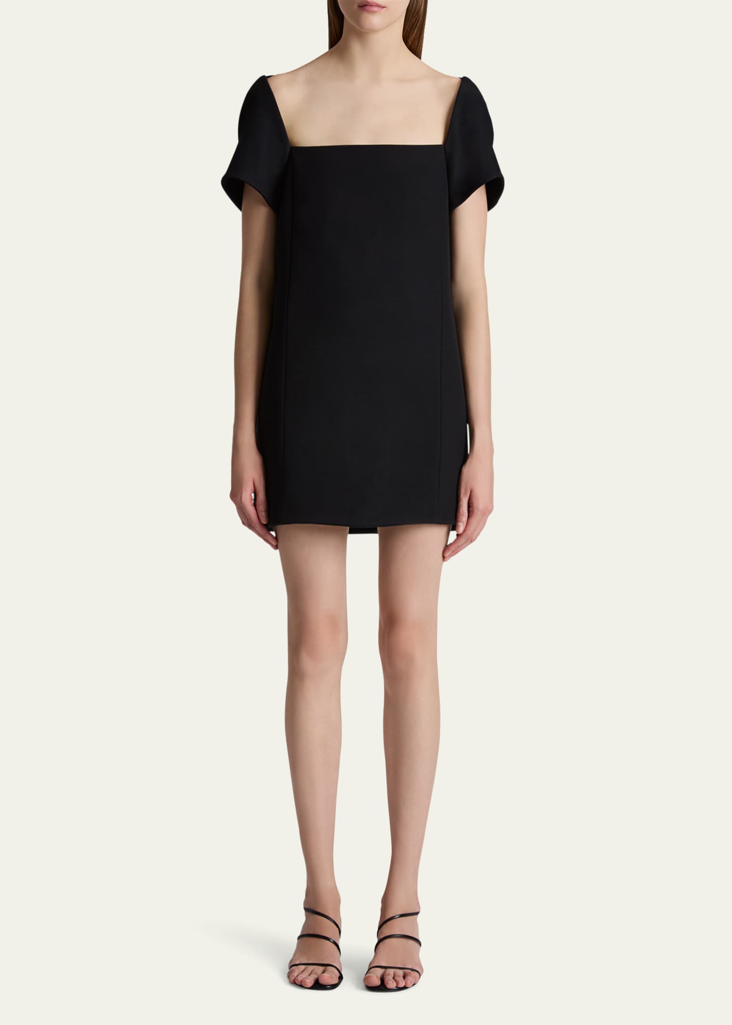 Khaite Benji Square-Neck Short-Sleeve Mini Dress Image 2 of 5