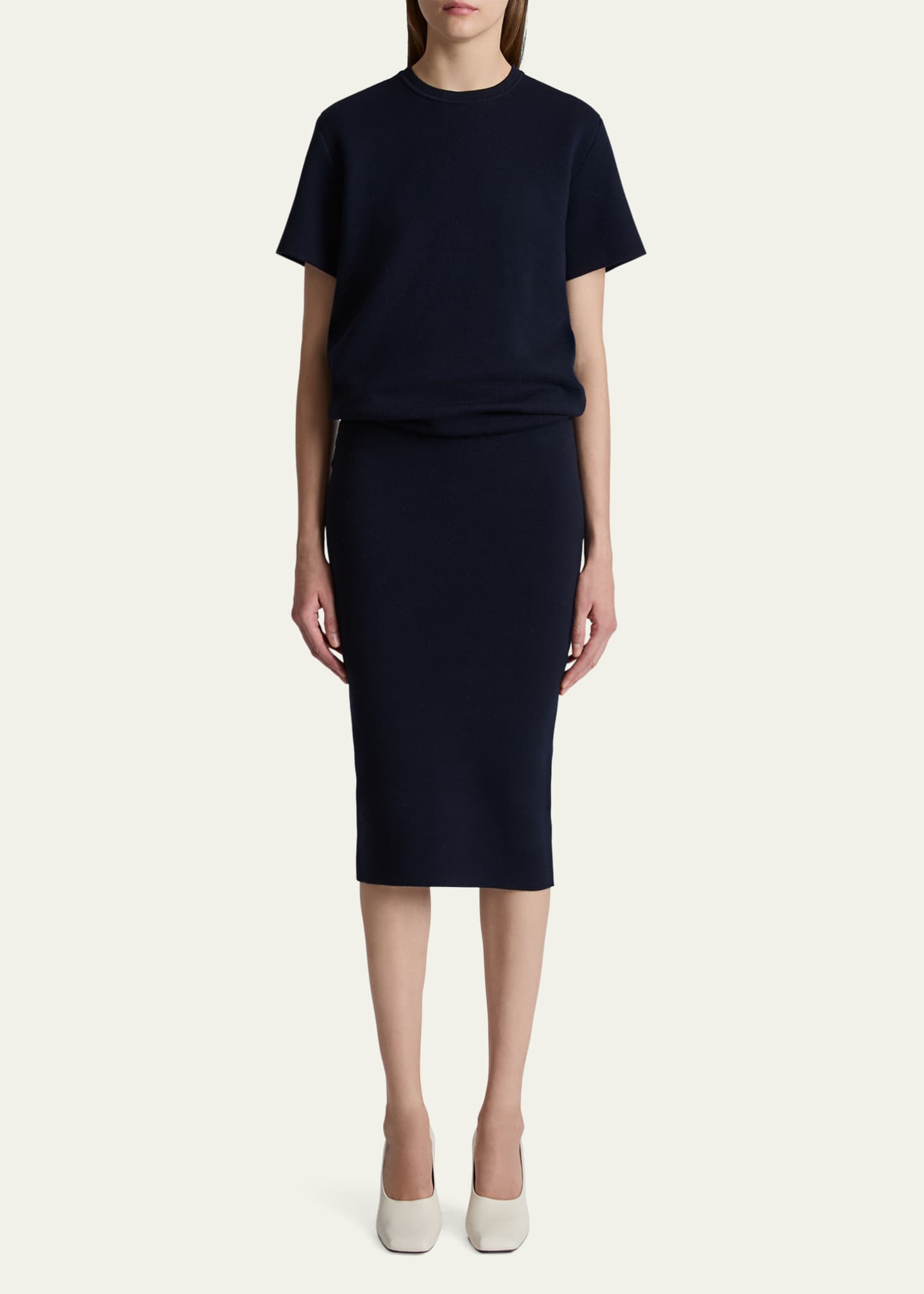 Khaite Callas Draped Short-Sleeve Midi Dress Image 2 of 5