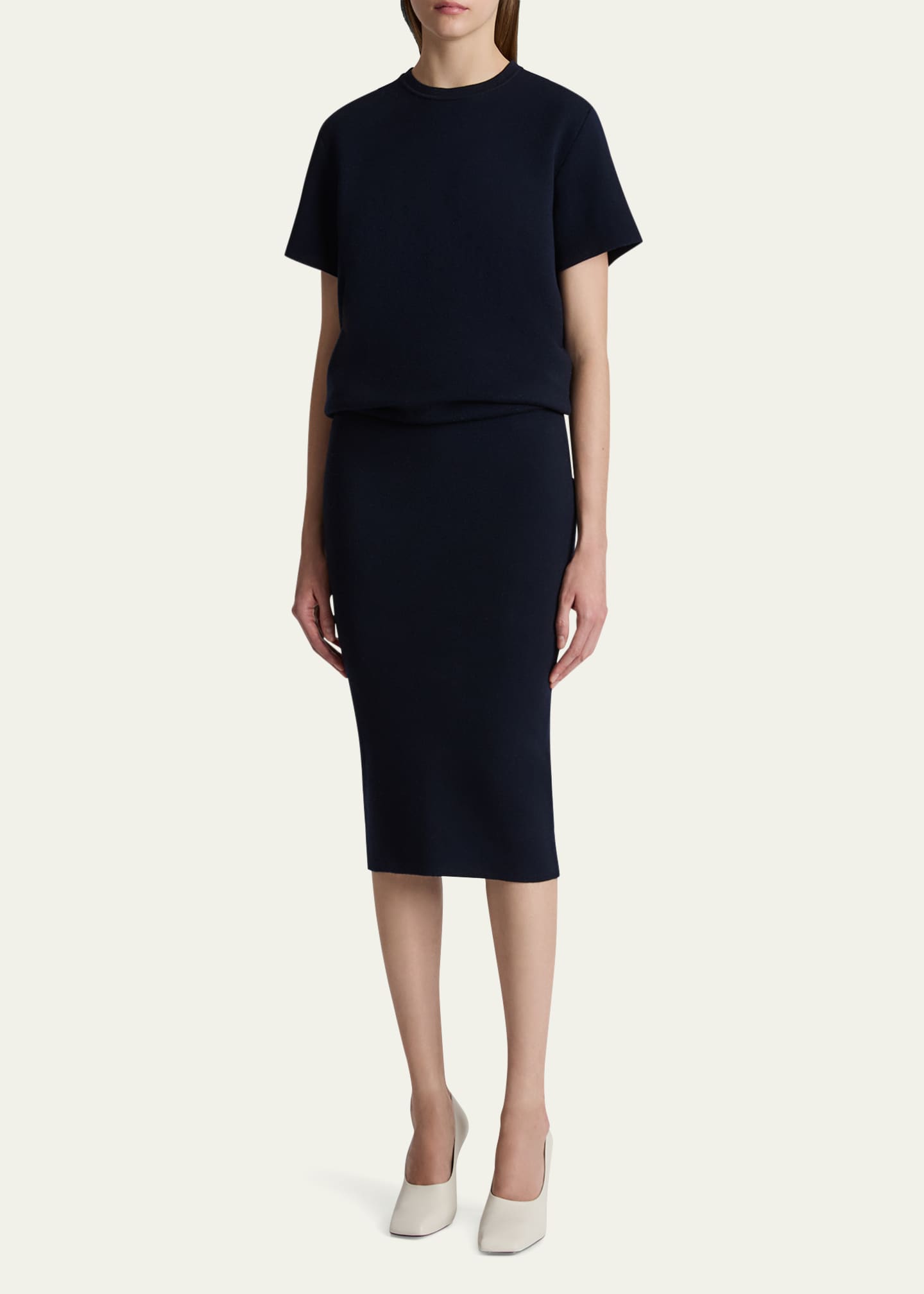 Khaite Callas Draped Short-Sleeve Midi Dress Image 4 of 5