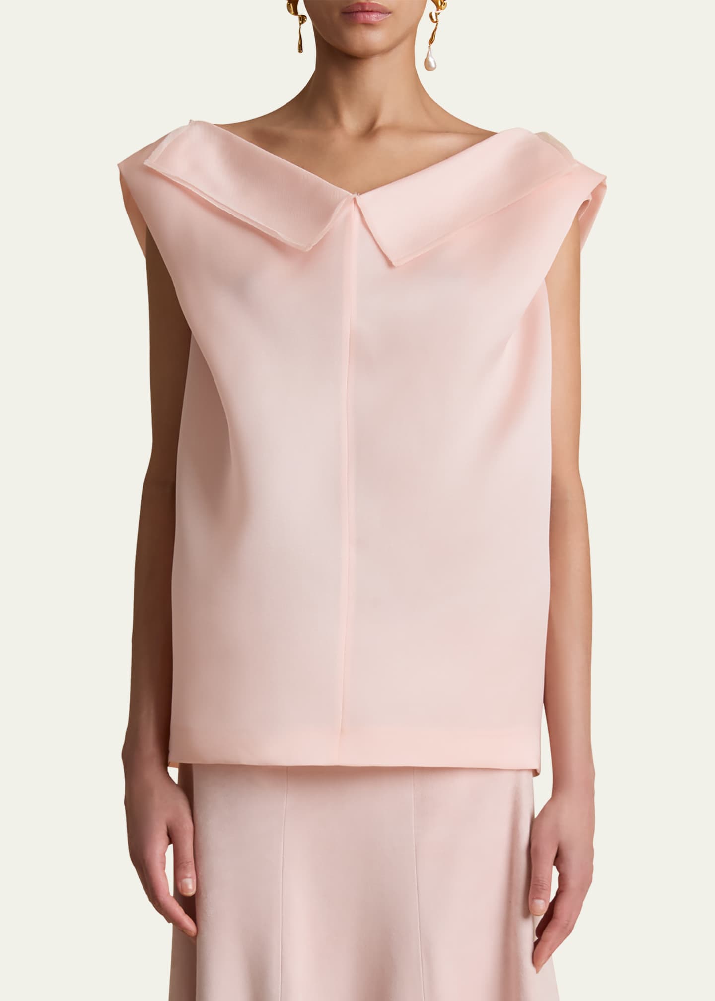 Khaite Selly Collared V-Neck Silk Top Image 4 of 5