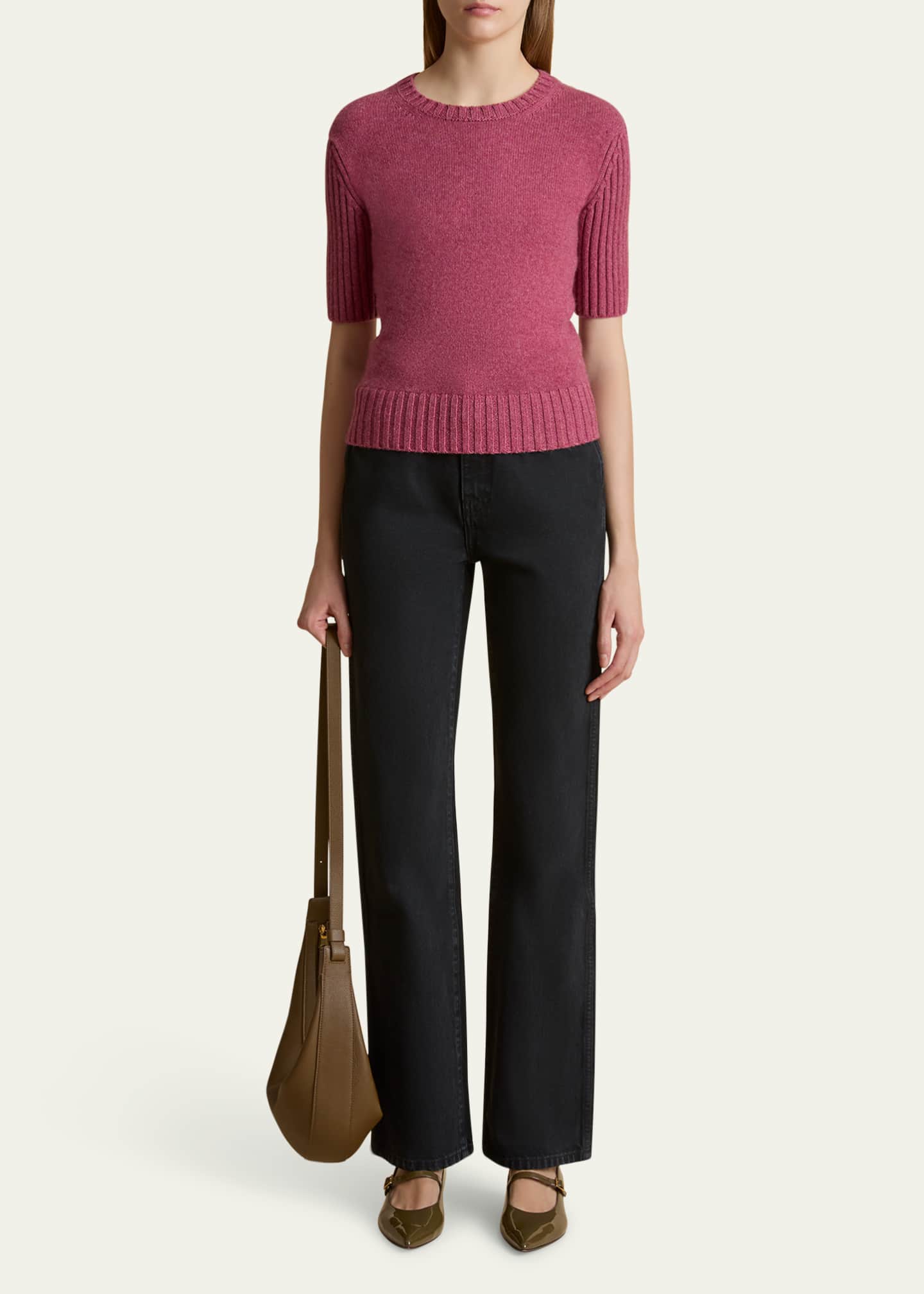 Khaite Mia Cashmere Short-Sleeve Sweater Image 2 of 5