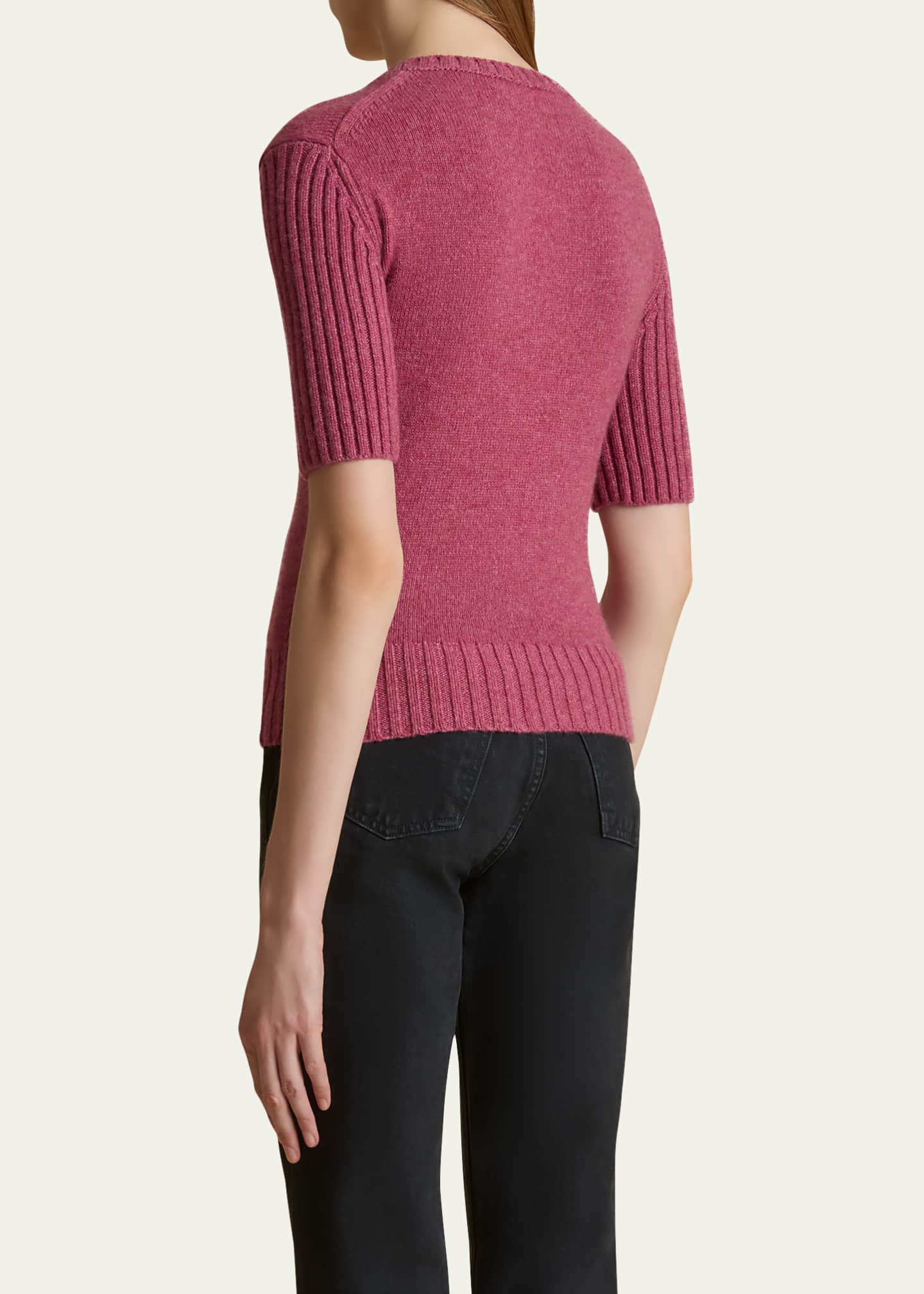 Khaite Mia Cashmere Short-Sleeve Sweater Image 3 of 5