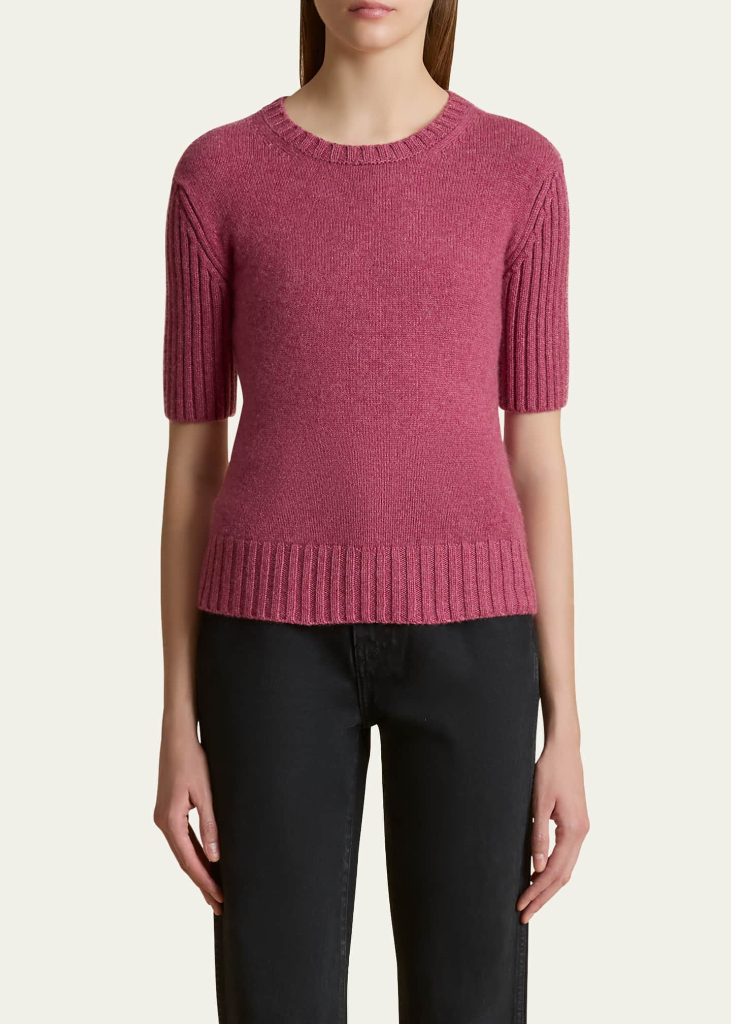 Khaite Mia Cashmere Short-Sleeve Sweater Image 4 of 5