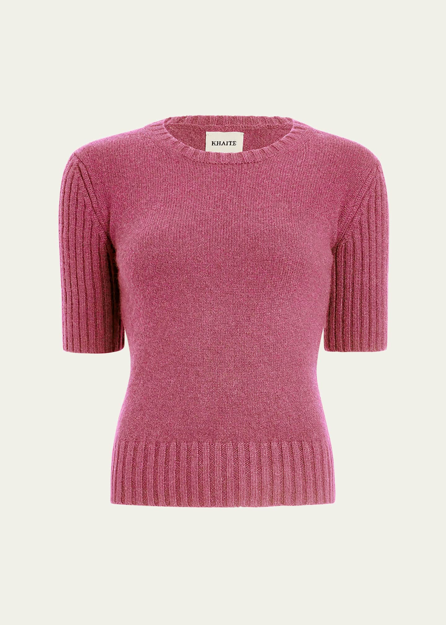 Khaite Mia Cashmere Short-Sleeve Sweater Image 1 of 5