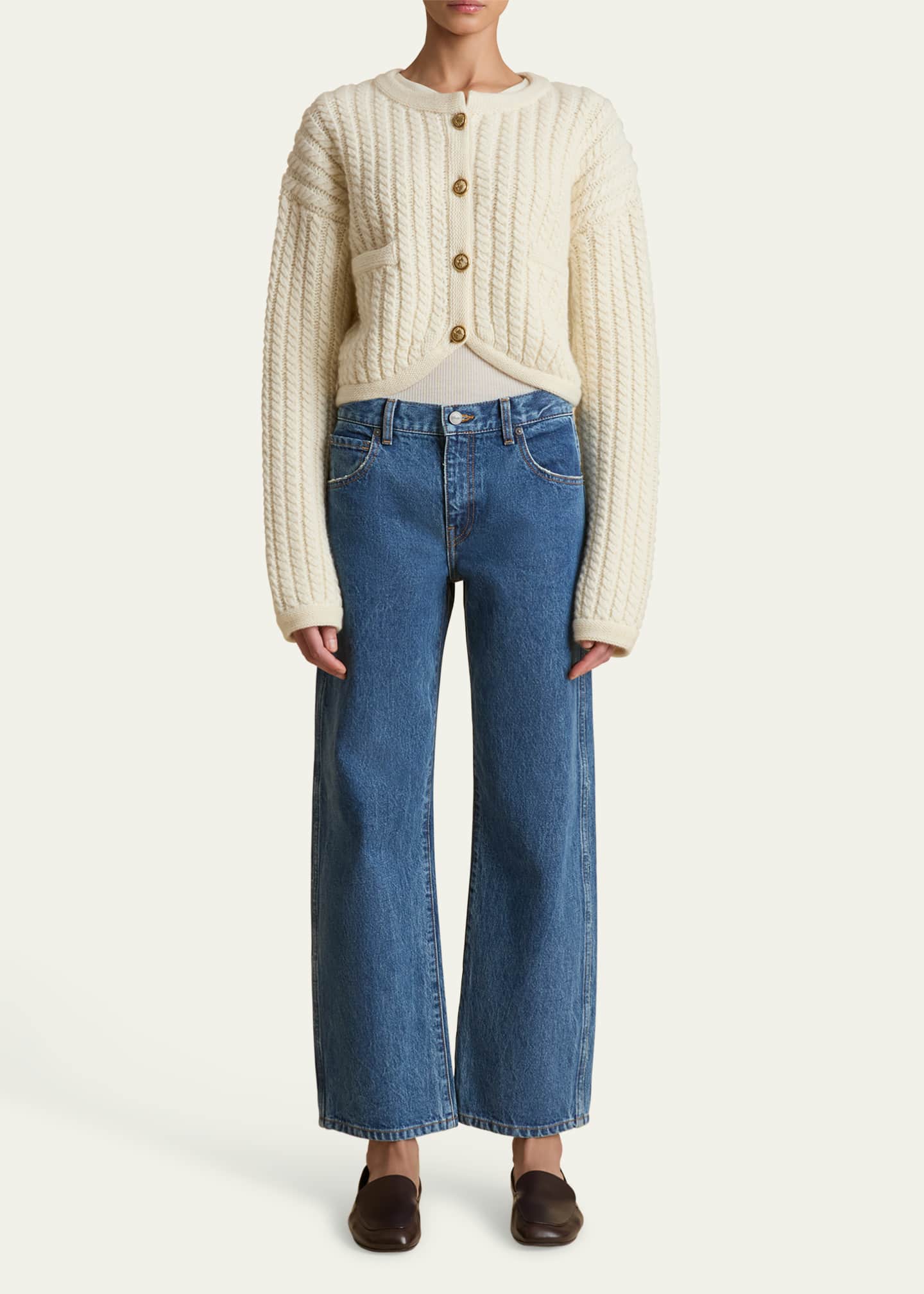 Khaite Balser Cashmere Cable-Knit Crop Cardigan Image 2 of 5