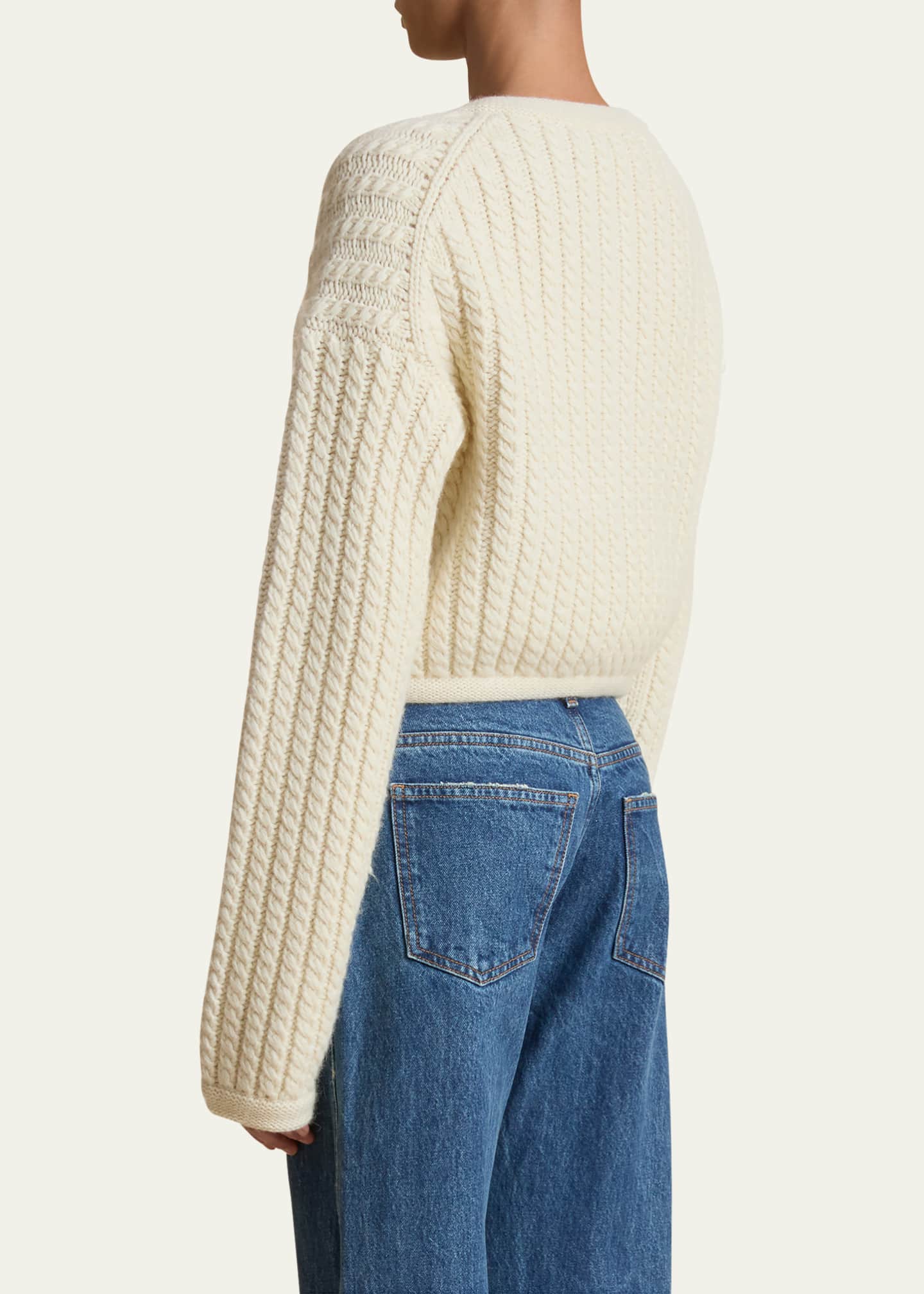 Khaite Balser Cashmere Cable-Knit Crop Cardigan Image 3 of 5