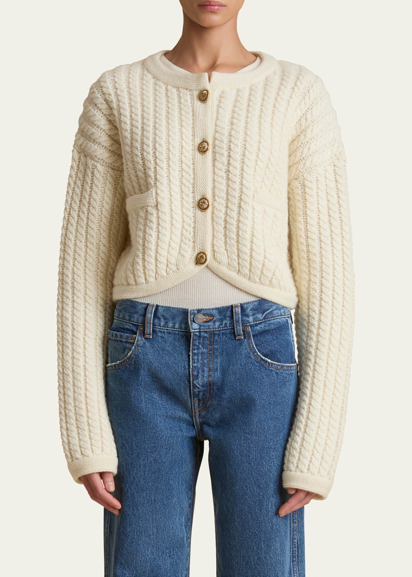 Khaite Balser Cashmere Cable-Knit Crop Cardigan Image 4 of 5
