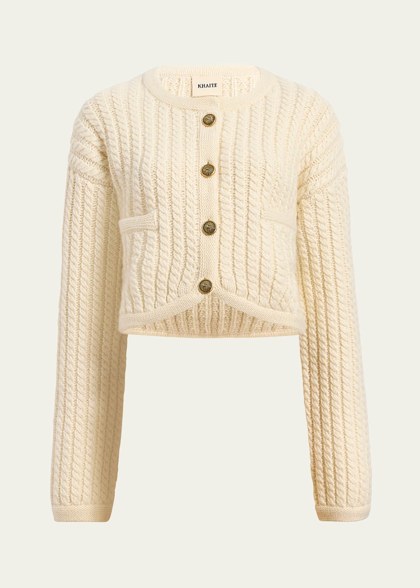 Khaite Balser Cashmere Cable-Knit Crop Cardigan Image 1 of 5
