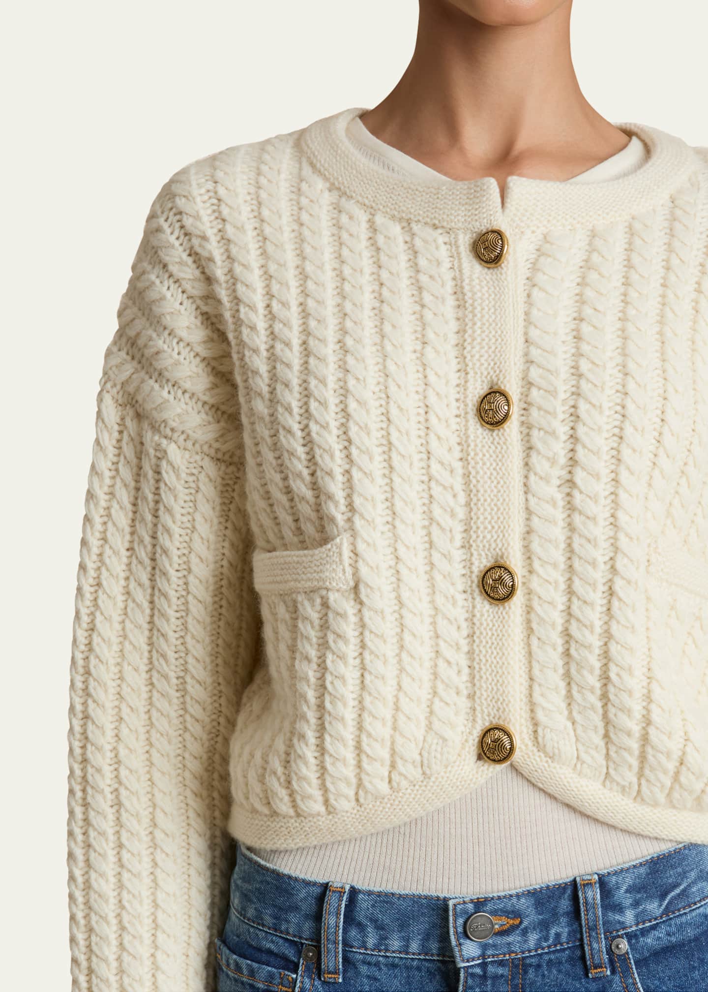 Khaite Balser Cashmere Cable-Knit Crop Cardigan Image 5 of 5