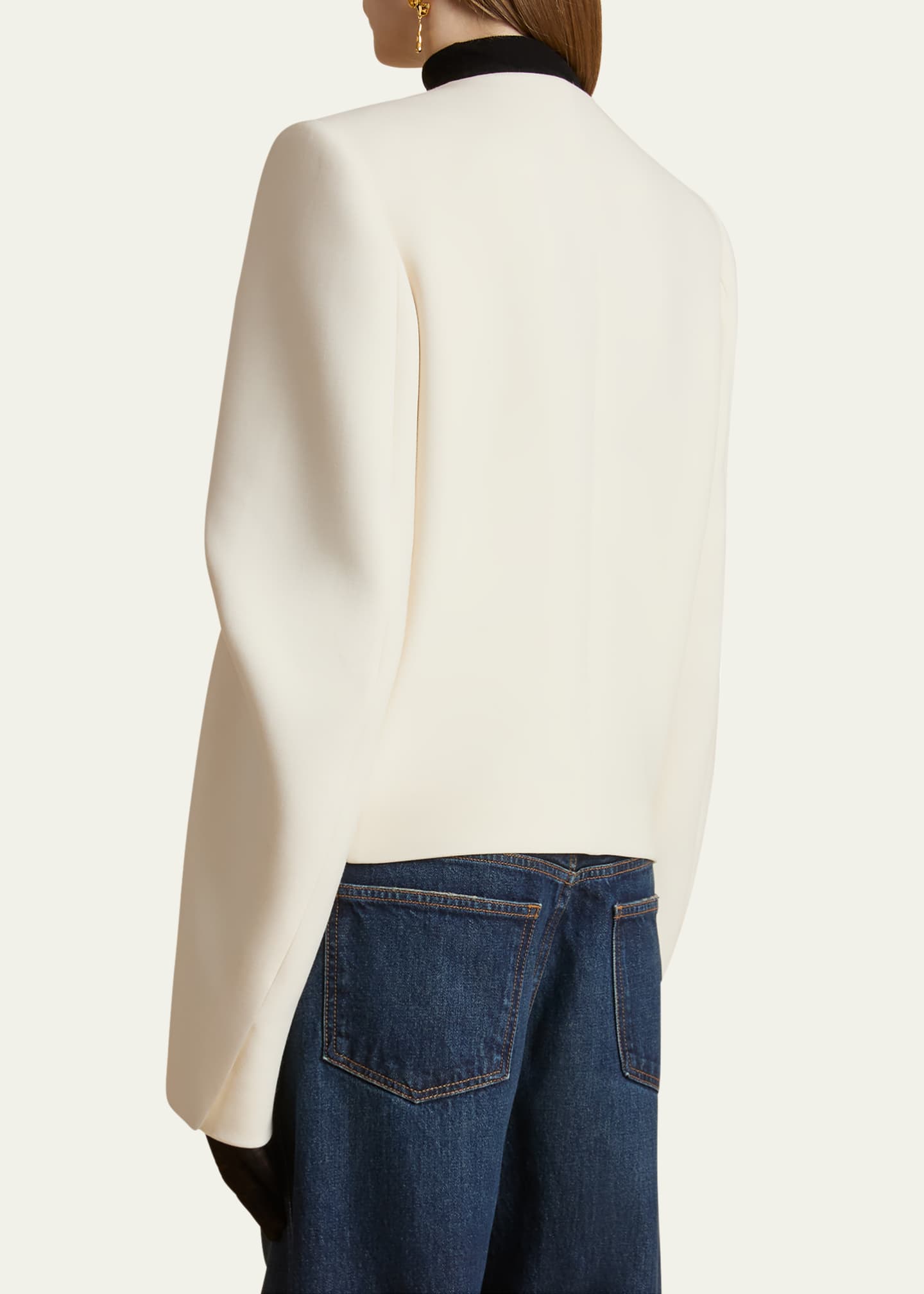 Khaite Darlman Sleeve-Pleat Single-Breasted Collarless Jacket Image 3 of 5