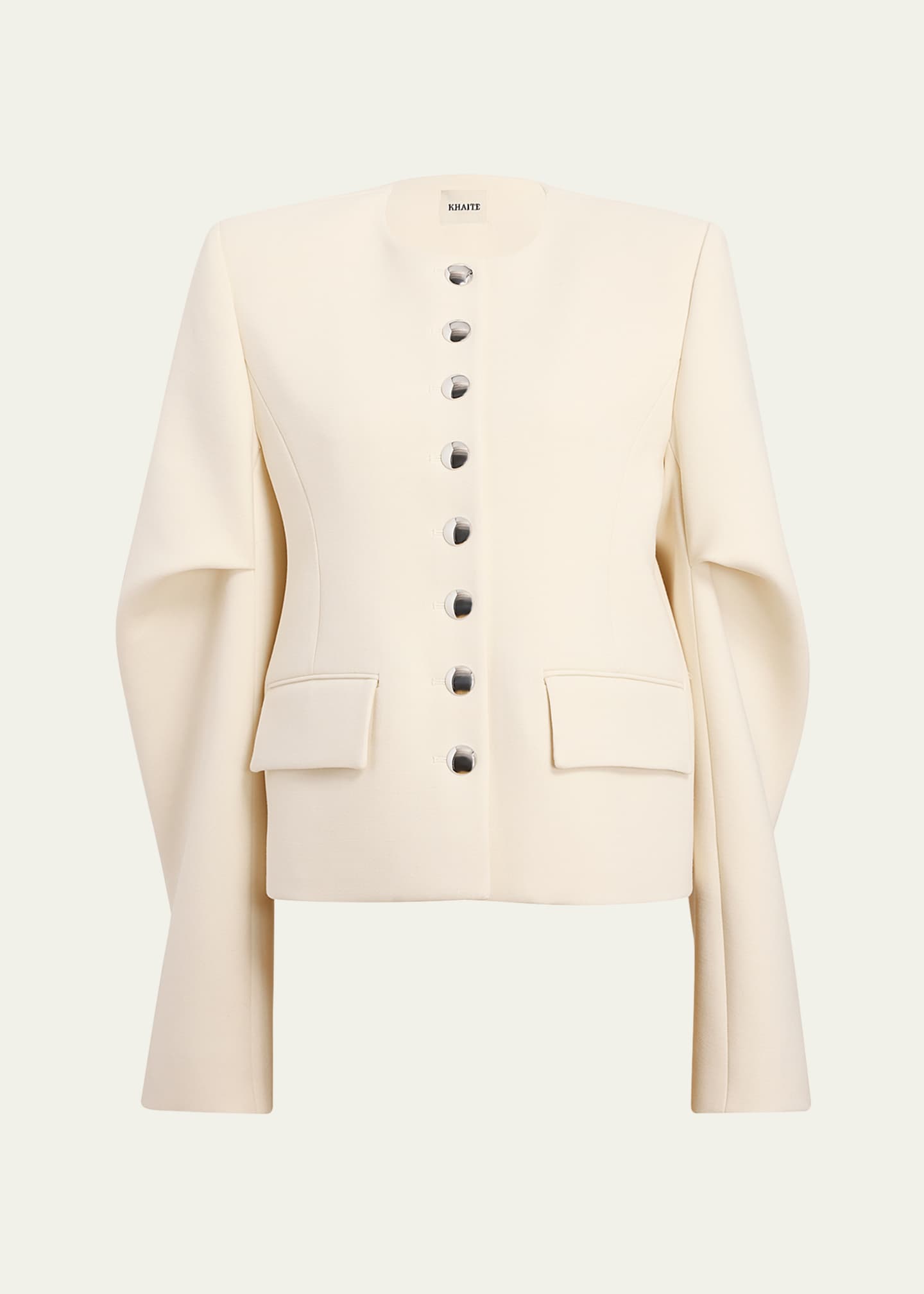Khaite Darlman Sleeve-Pleat Single-Breasted Collarless Jacket Image 1 of 5