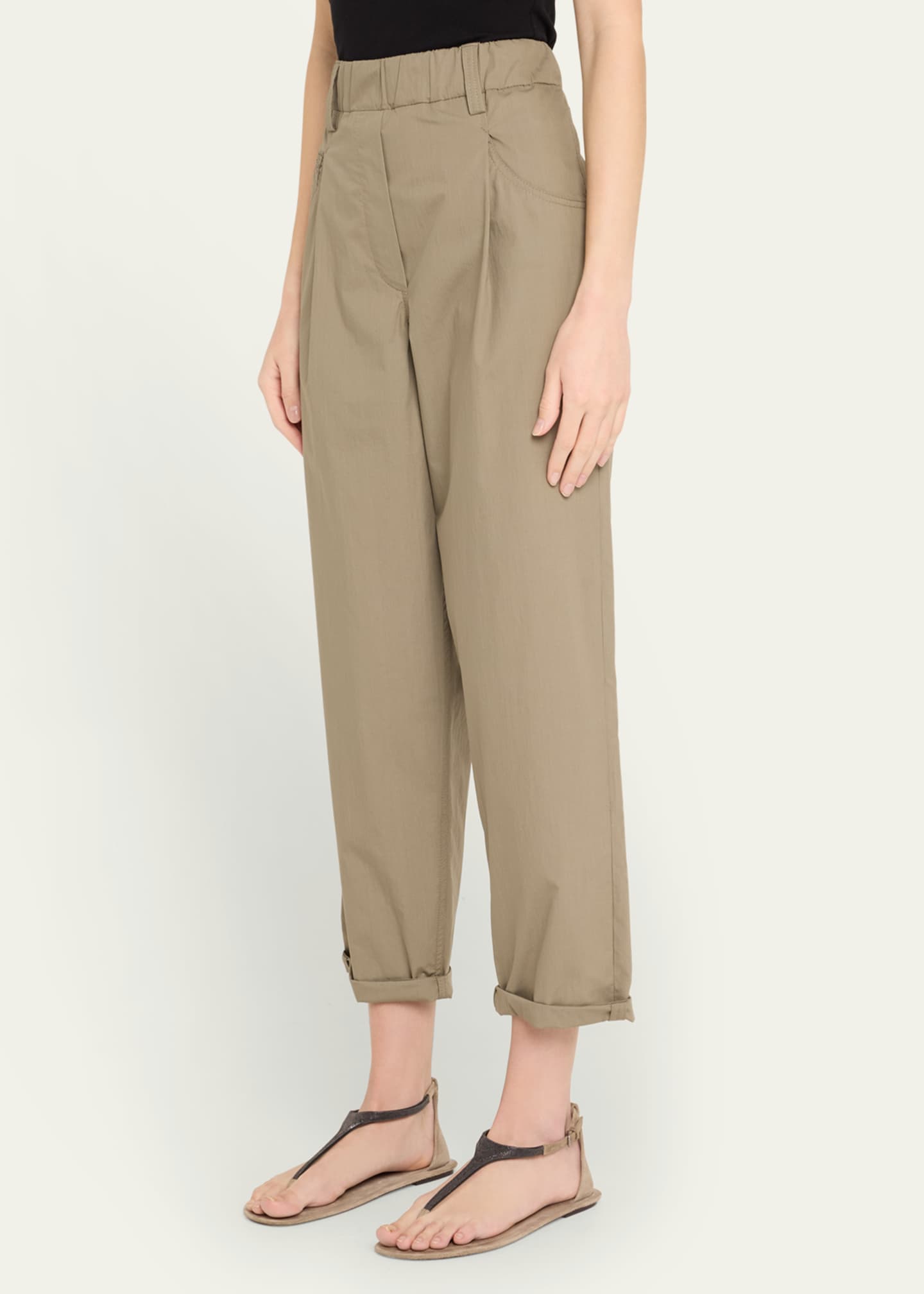 Brunello Cucinelli Baggy Poplin Cropped Pull-On Pants