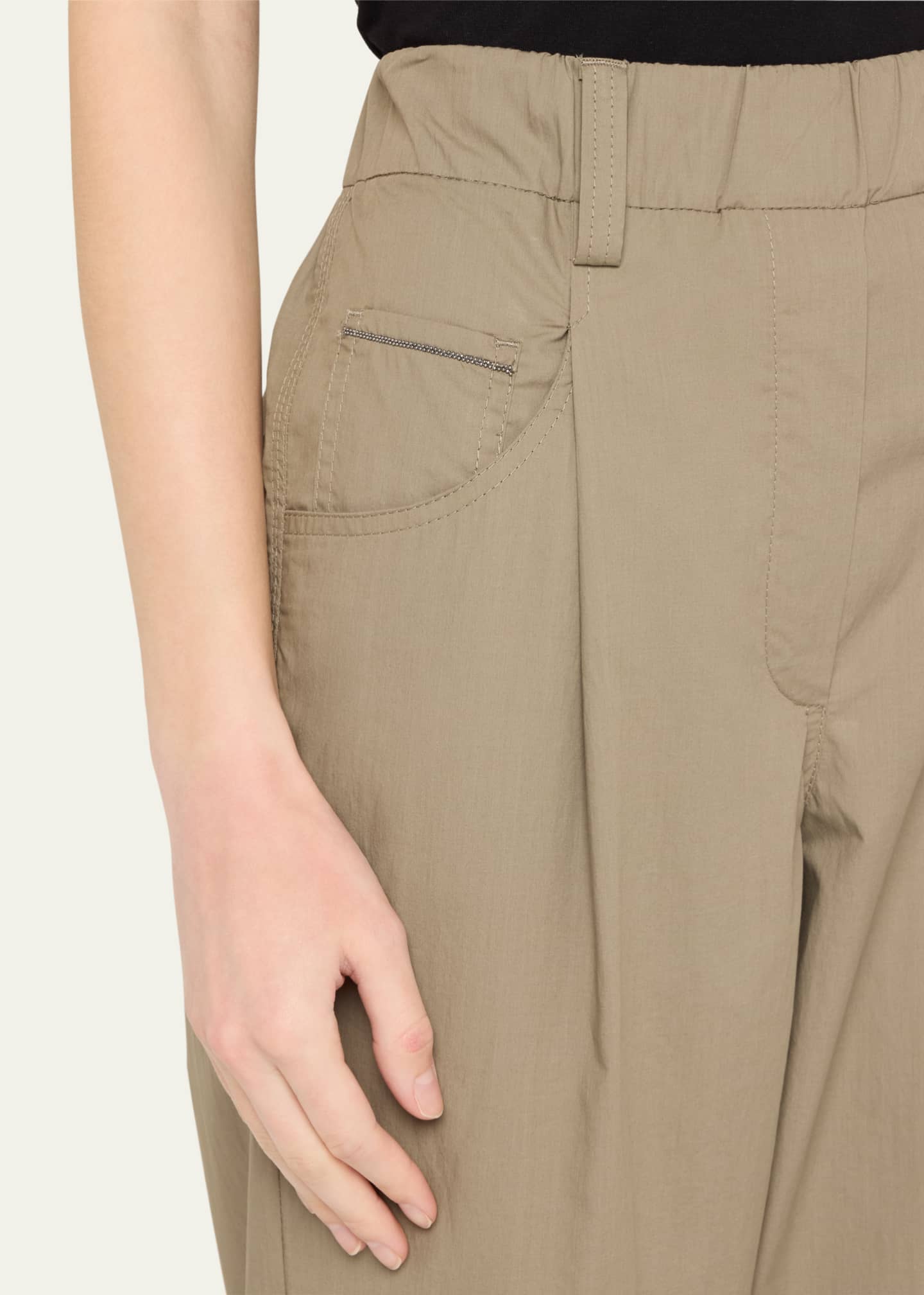 Brunello Cucinelli Baggy Poplin Cropped Pull-On Pants