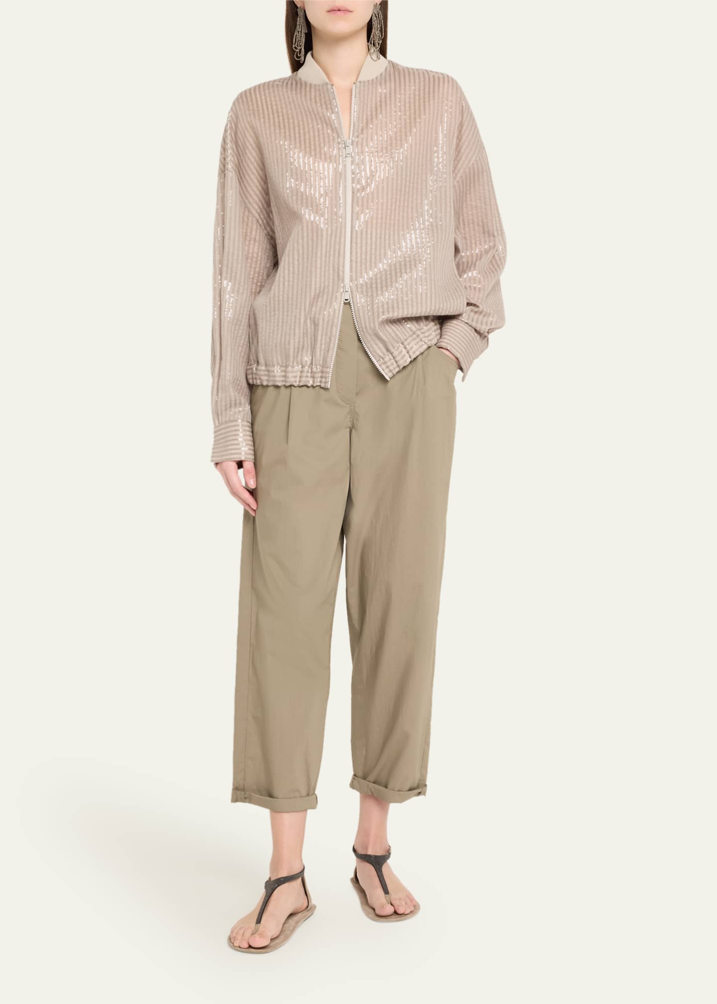 Brunello Cucinelli Stripe Sequined Organza Bomber Jacket Image 2 of 5