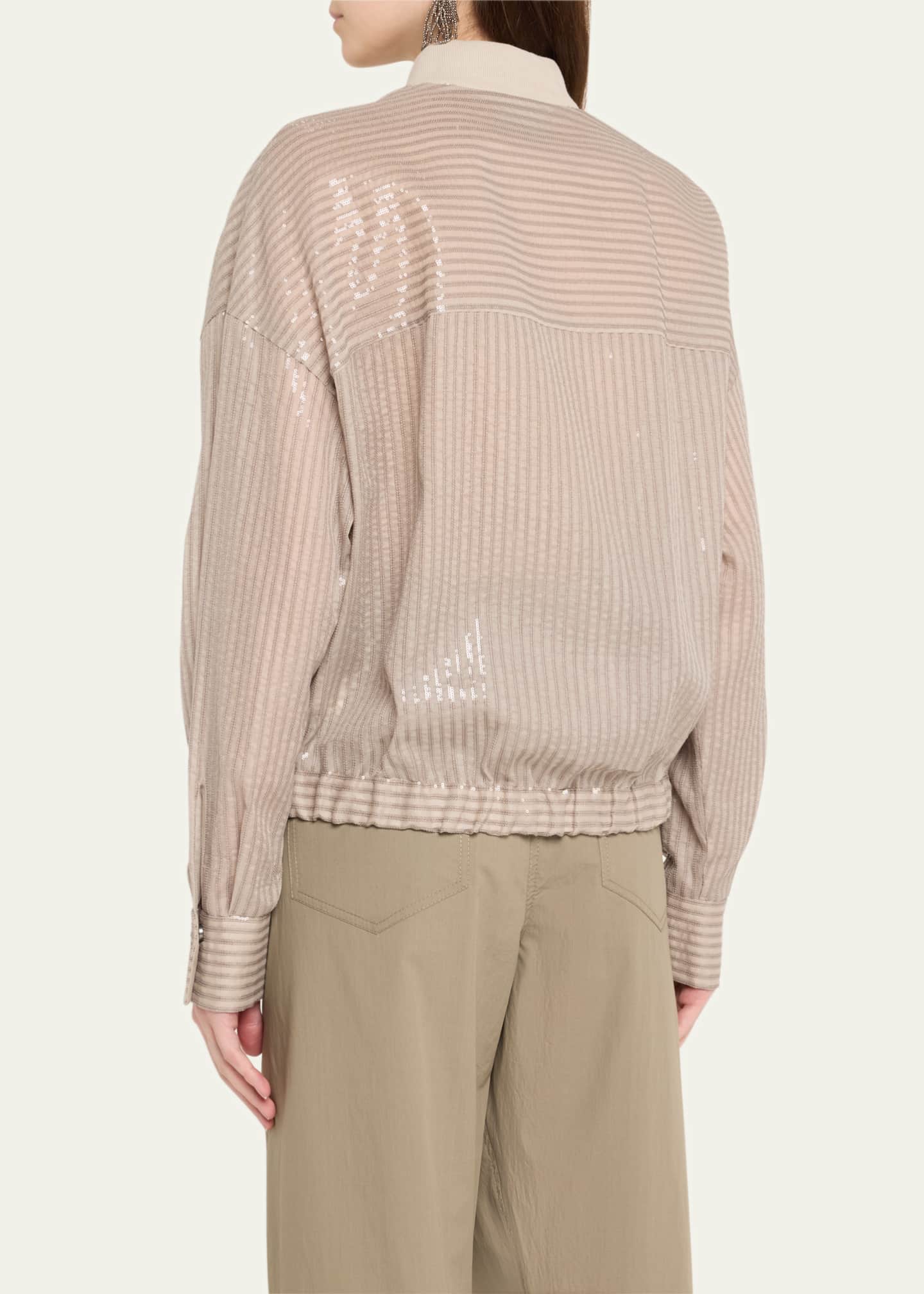 Brunello Cucinelli Stripe Sequined Organza Bomber Jacket Image 3 of 5
