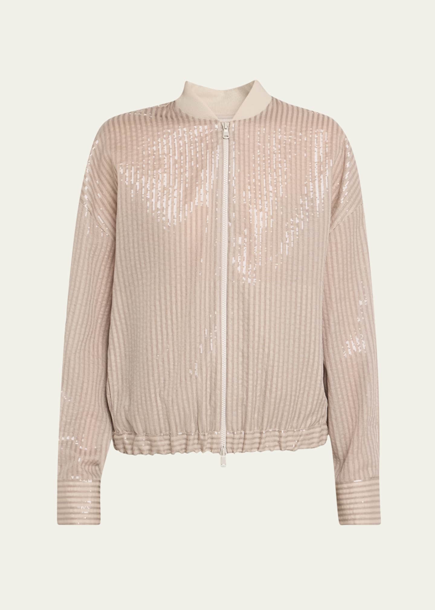 Brunello Cucinelli Stripe Sequined Organza Bomber Jacket Image 1 of 5
