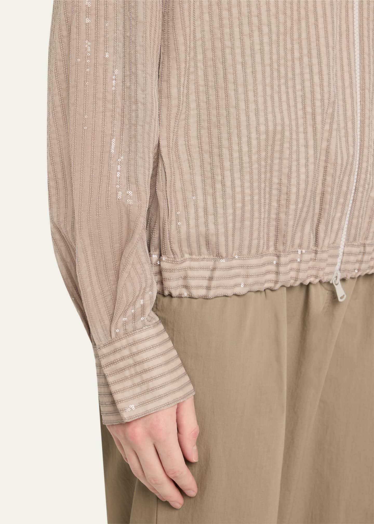 Brunello Cucinelli Stripe Sequined Organza Bomber Jacket Image 5 of 5