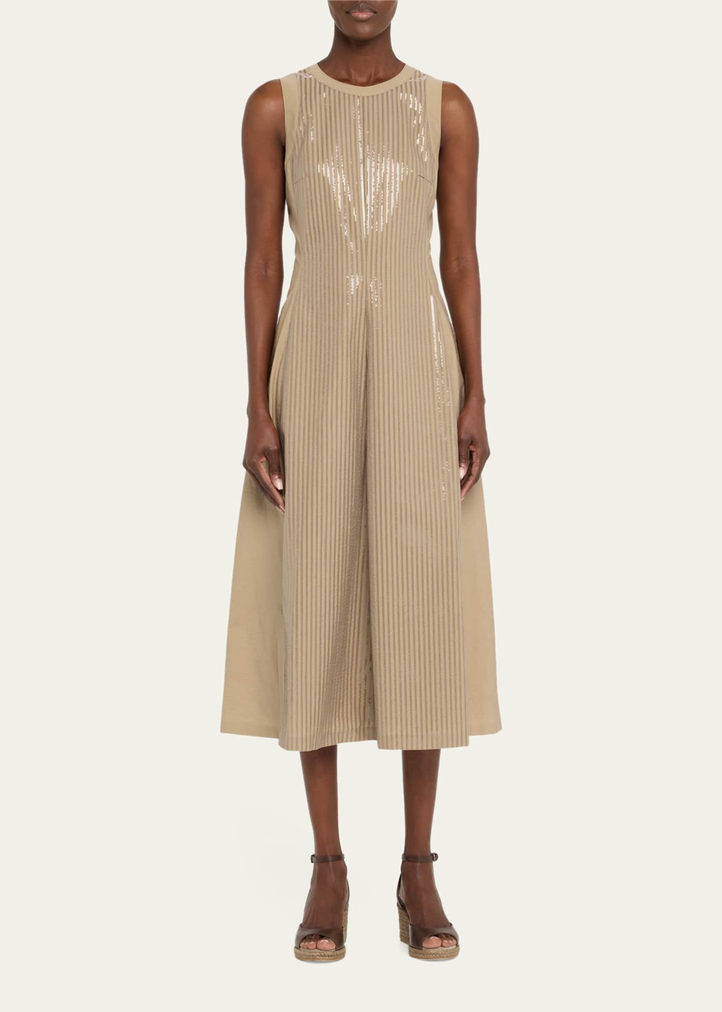 Brunello Cucinelli Front Sequined Techno Poplin Corset Midi Dress Image 2 of 5