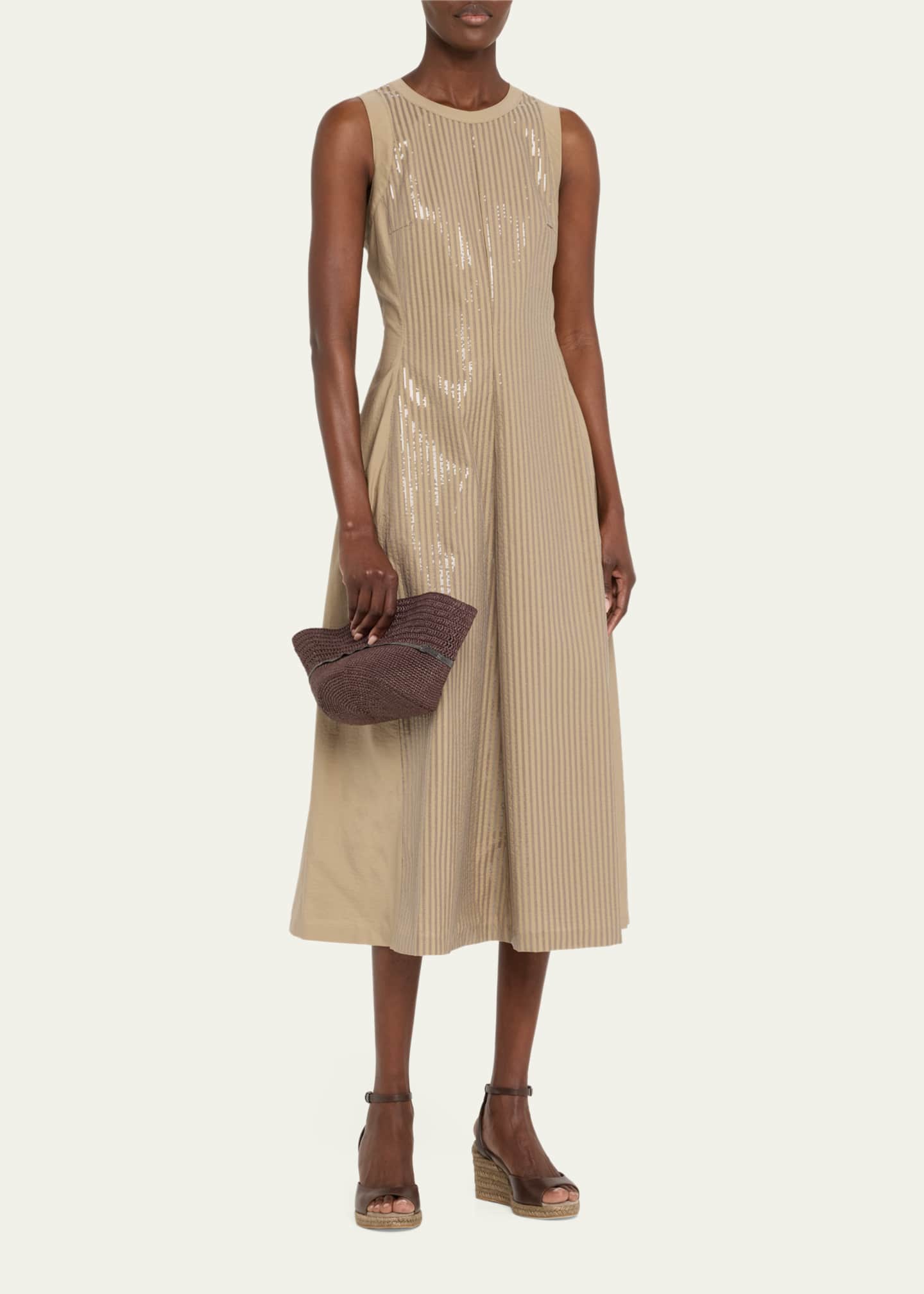 Brunello Cucinelli Front Sequined Techno Poplin Corset Midi Dress Image 4 of 5