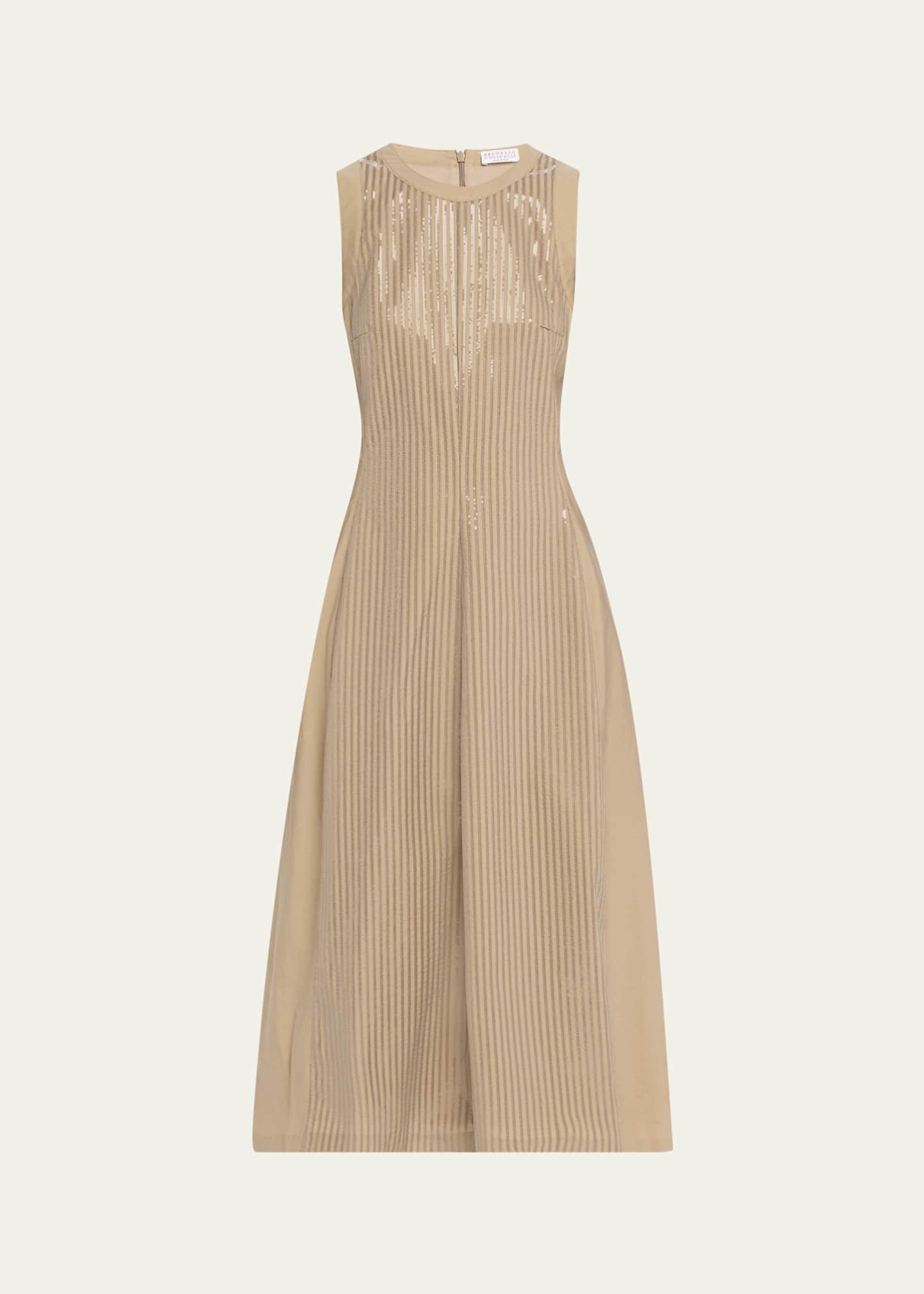Brunello Cucinelli Front Sequined Techno Poplin Corset Midi Dress Image 1 of 5