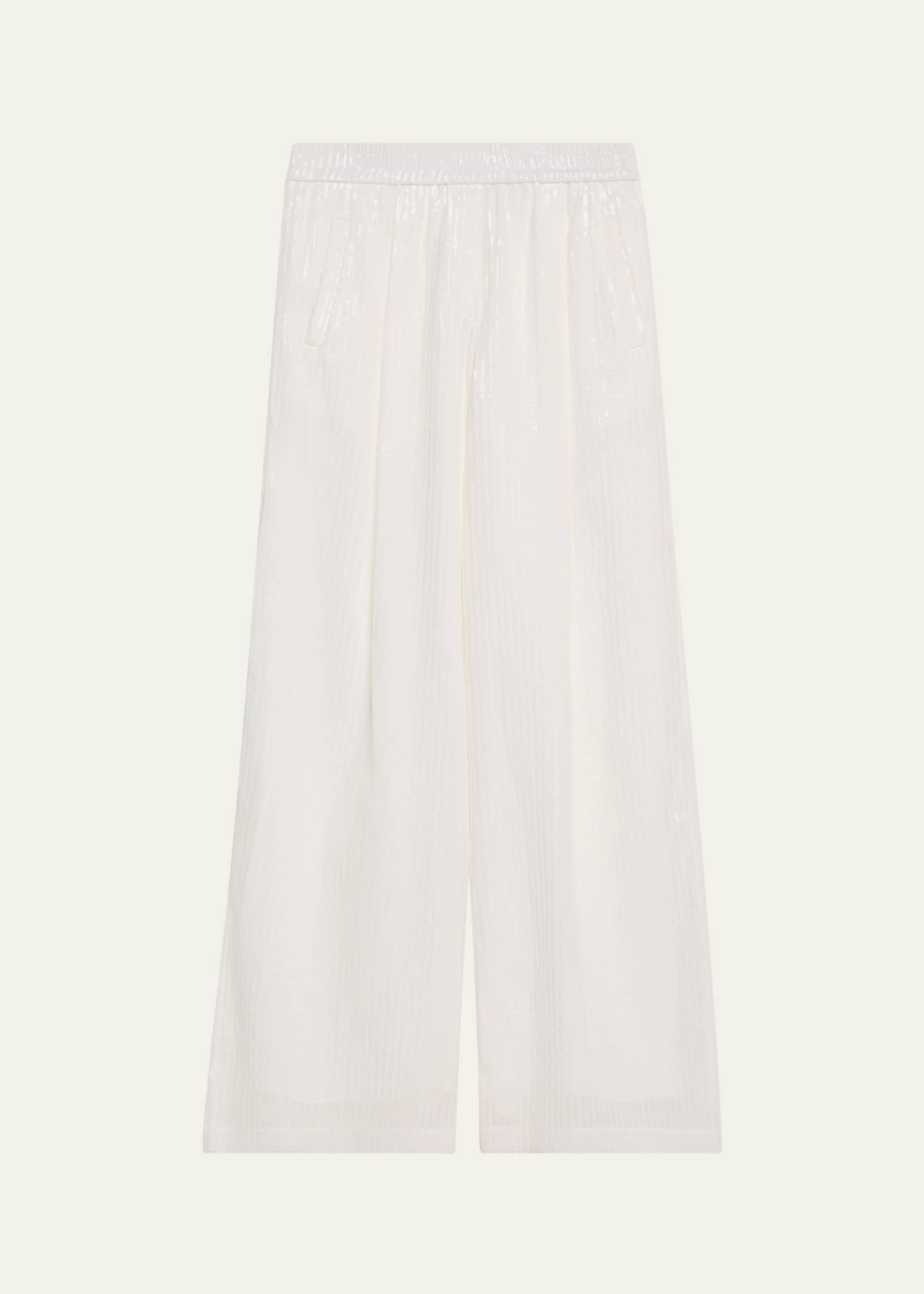 Brunello Cucinelli Stripe Sequined Wide Leg Organza Pants Image 1 of 3