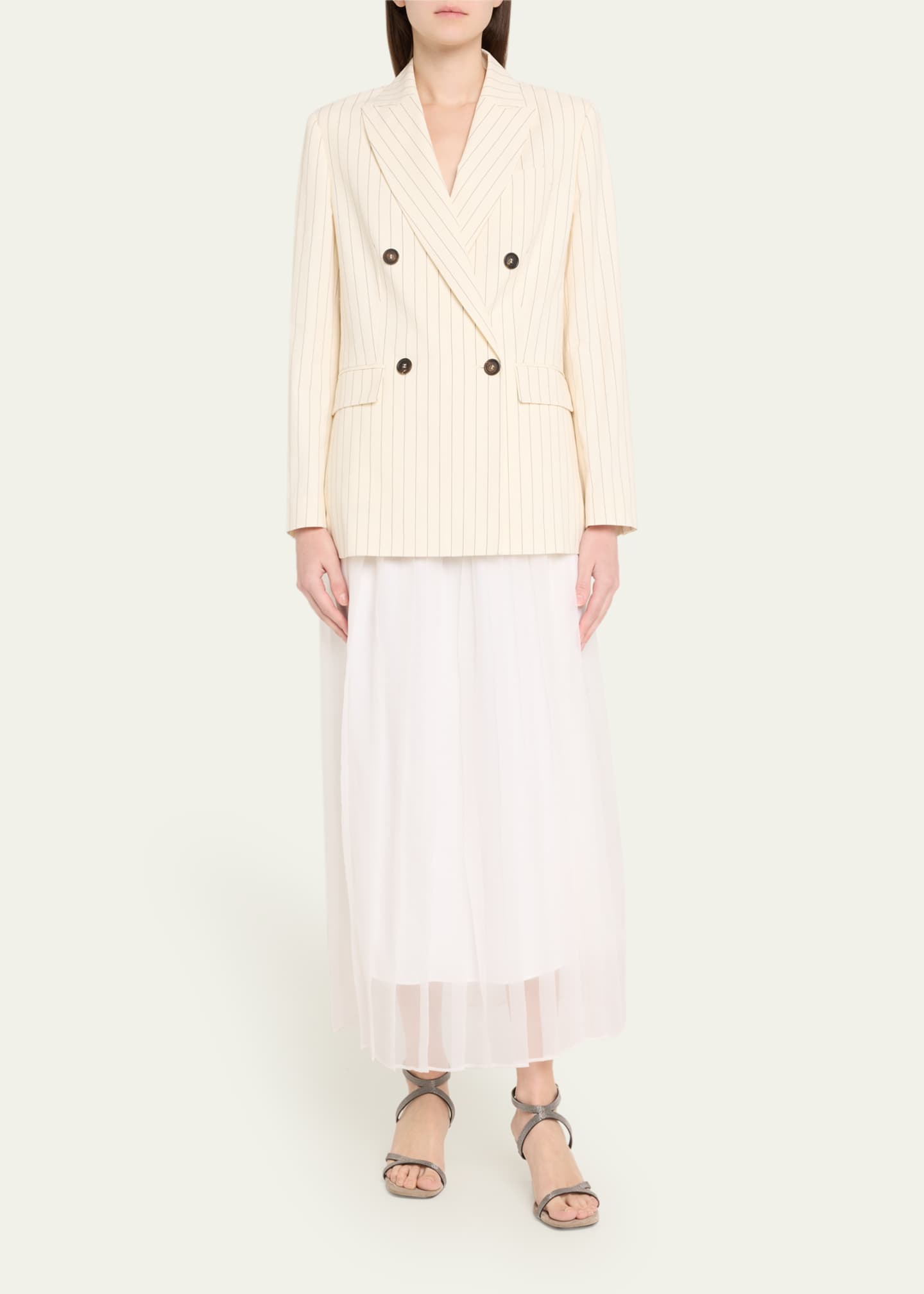 Brunello Cucinelli Crispy Silk Chiffon Pleated Midi Skirt Image 2 of 5