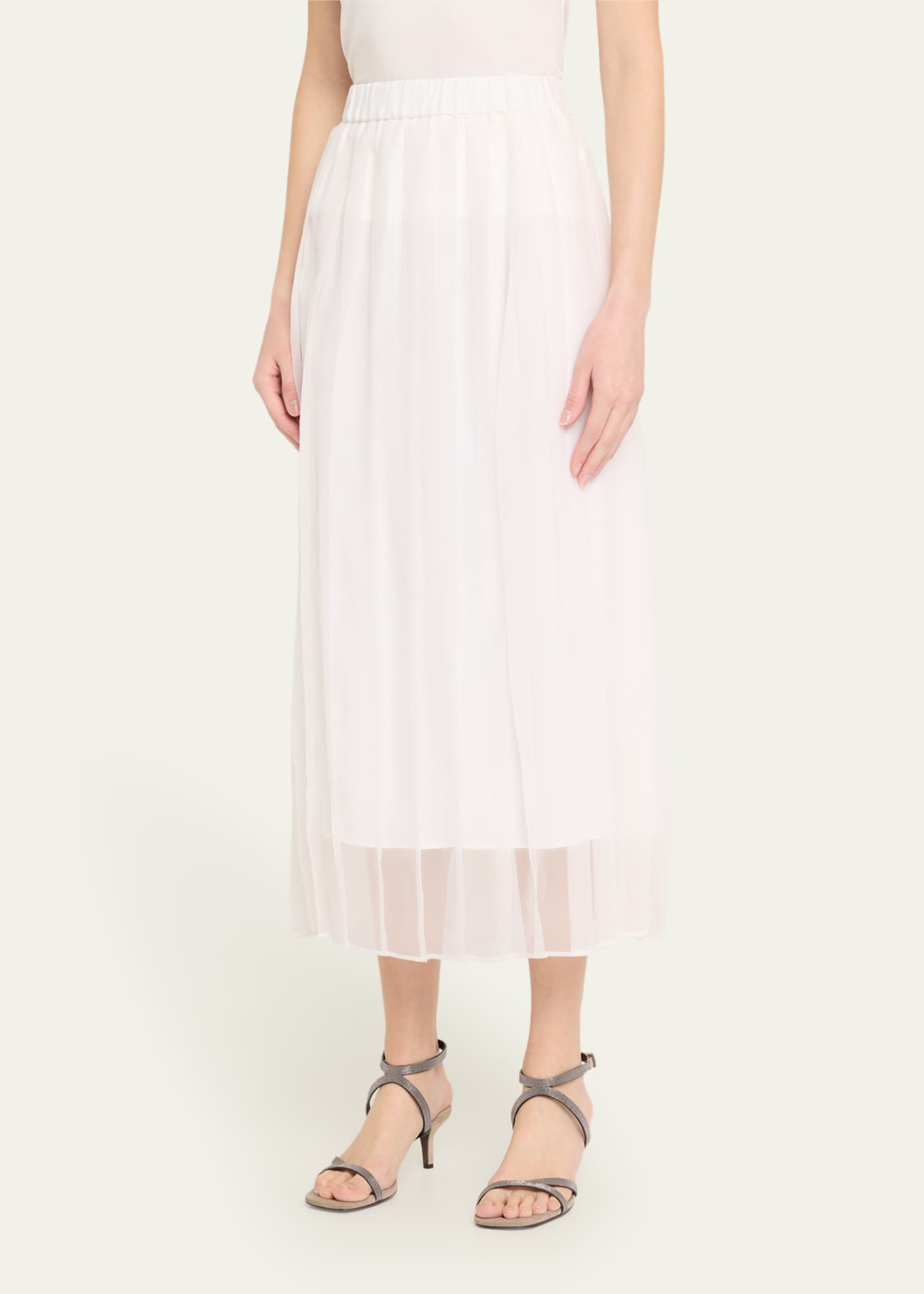 Brunello Cucinelli Crispy Silk Chiffon Pleated Midi Skirt Image 4 of 5