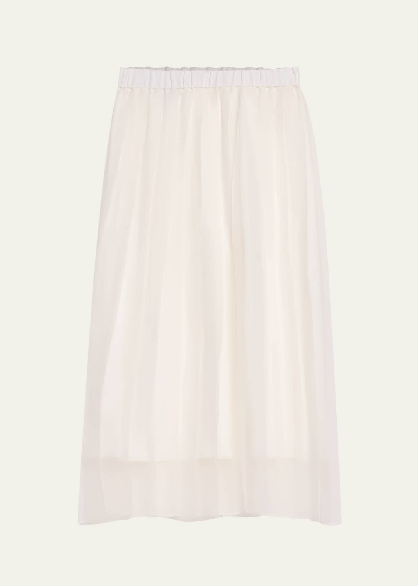 Brunello Cucinelli Crispy Silk Chiffon Pleated Midi Skirt Image 1 of 5