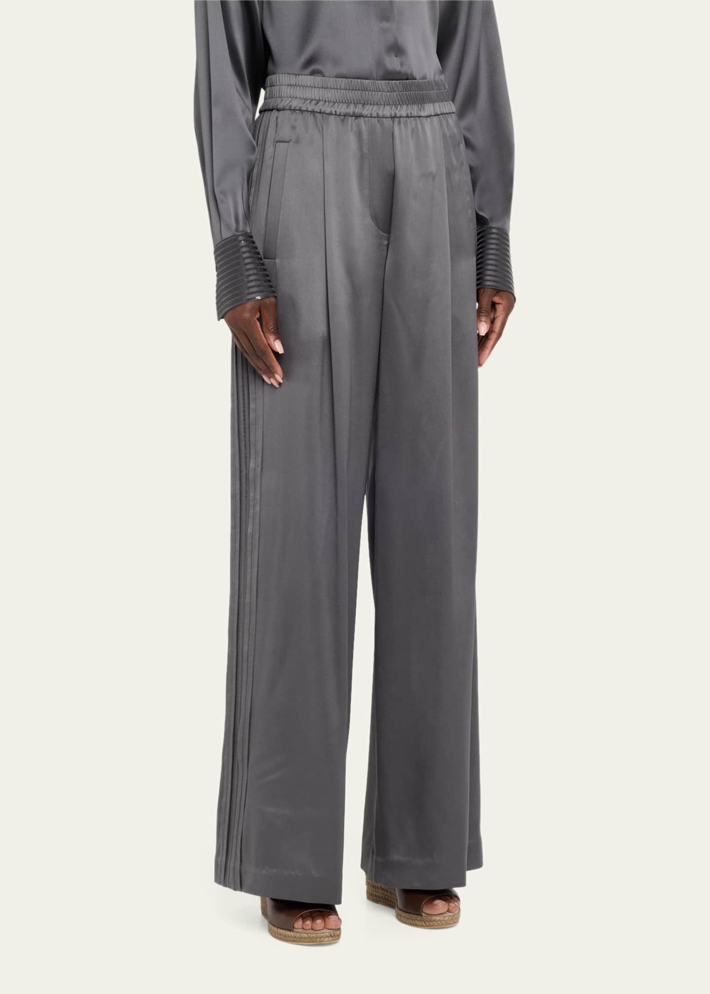 Brunello Cucinelli Sequined Satin Wide Leg Pants Image 4 of 5
