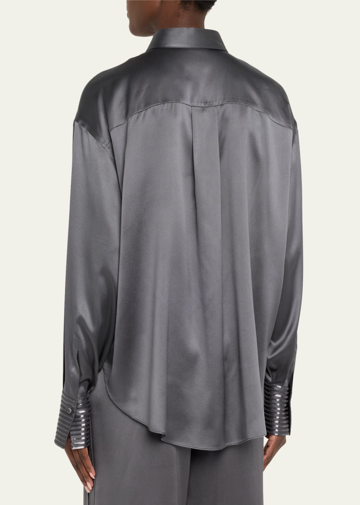 Brunello Cucinelli Sequined Cuff Satin Blouse Image 3 of 5