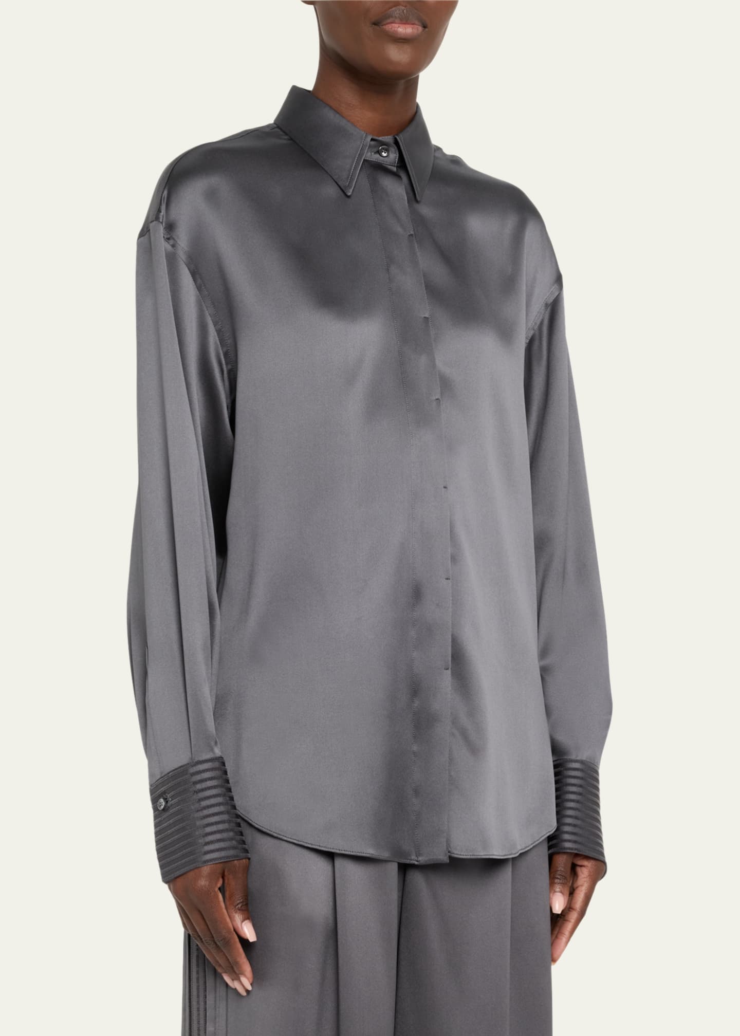Brunello Cucinelli Sequined Cuff Satin Blouse Image 4 of 5